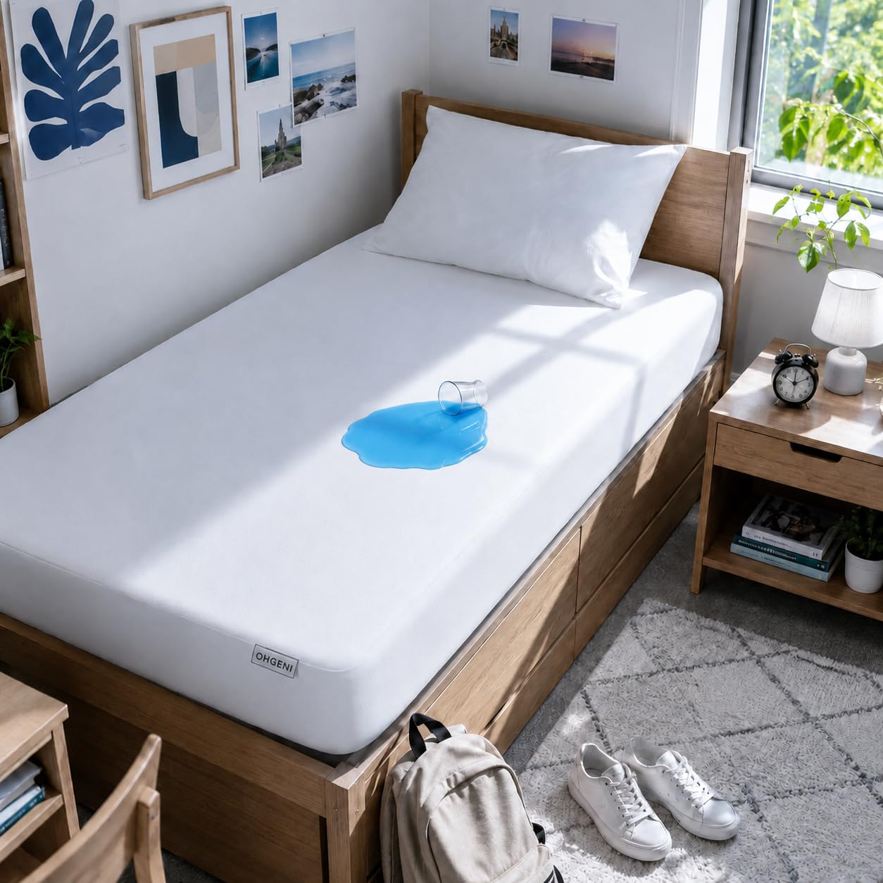 OhGeni Waterproof Mattress Protector, Twin XL Size Mattress Pad Fitted with Deep Pocket 6"-18", Breathable &amp; Soft, Washable Dirt-Proof Mattress Cover for Home, Dorm, College, White, Daybed Cover