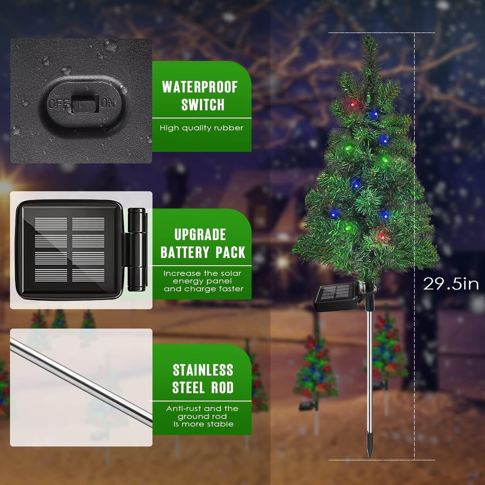 4 luces solares de estaca para árbol de Navidad, jardín, impermeables, decoraciones de árbol de Navidad, luces de árbol de Navidad al aire libre, decoración de Navidad, luces de camino, patio (4 5