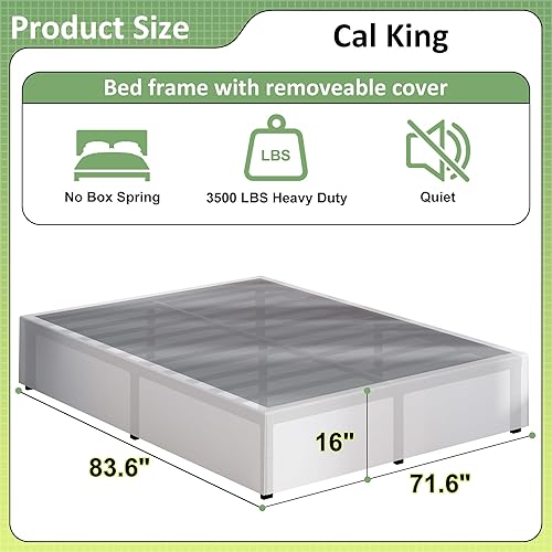 Miniatura 133 de Marco de cama de metal California King, plataforma de almacenamiento resistente de 14 pulgadas con soporte de listones de acero de 2500 libras,