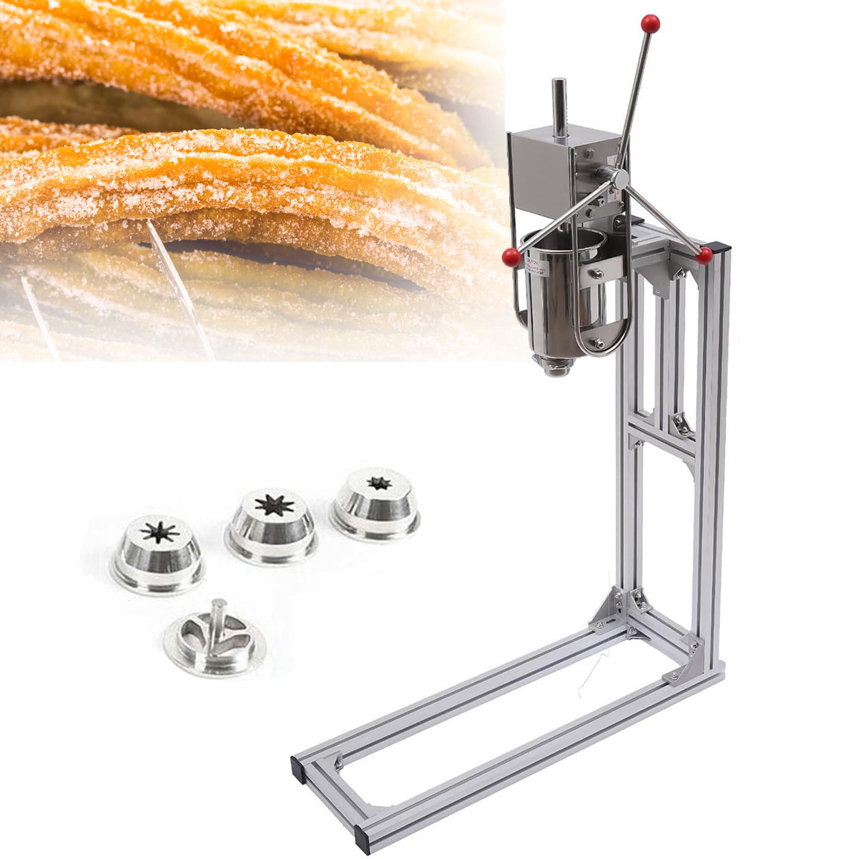 Ręczny wypełniacz Churro, hiszpański pączek ze stali nierdzewnej z 4 dyszami, pojemność 5 l, idealny do restauracji i kawiarni, komercyjnych maszyn do napełniania