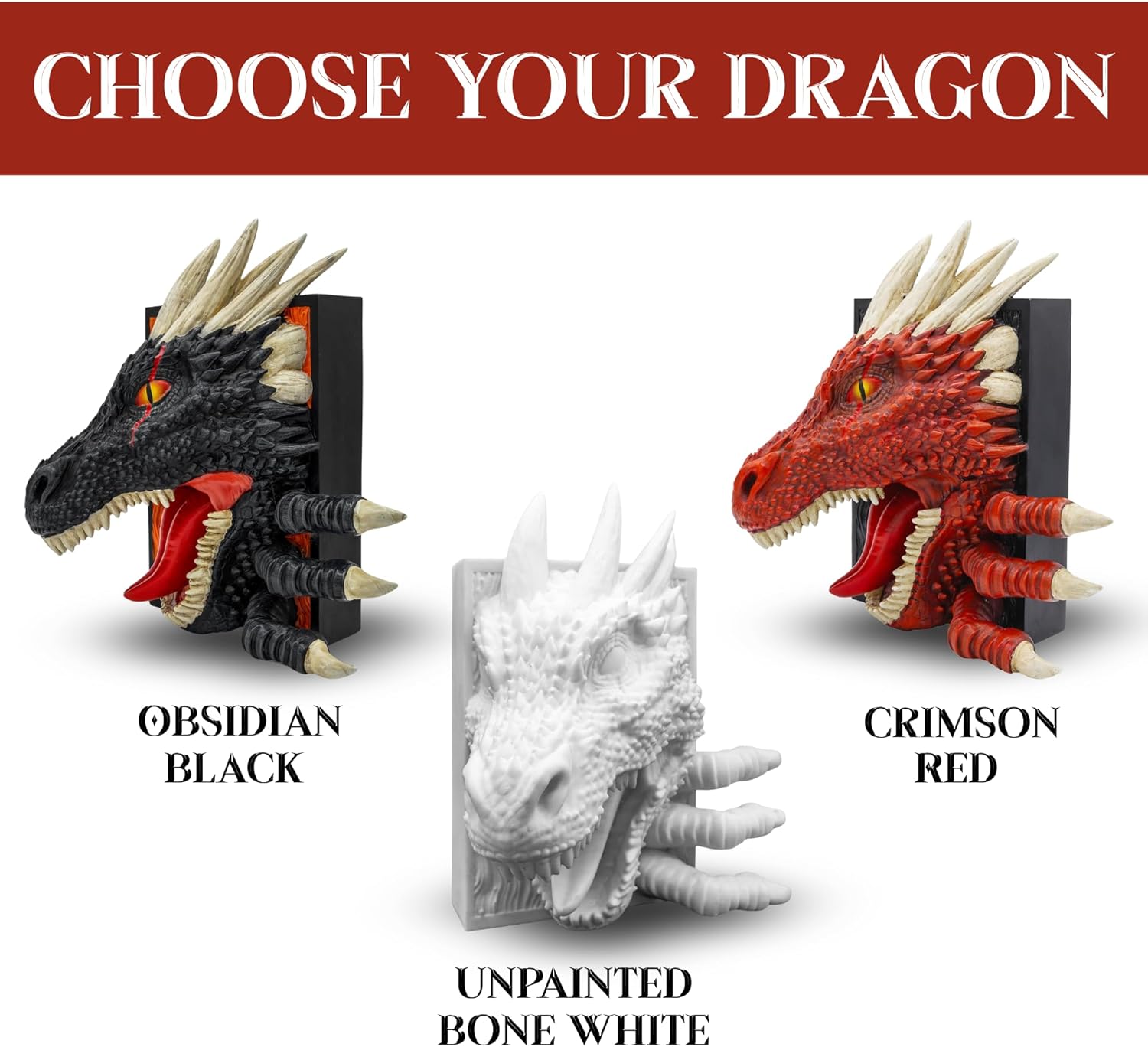 Dragon Bookend | Pops Off Your Shelf | Paintable Solid Build | Use Between Books or on a Bookshelf End or Book Nook | Fantasy Dragon Decor | Medieval Shelves Booknook Bookends (Unpainted Bone White)