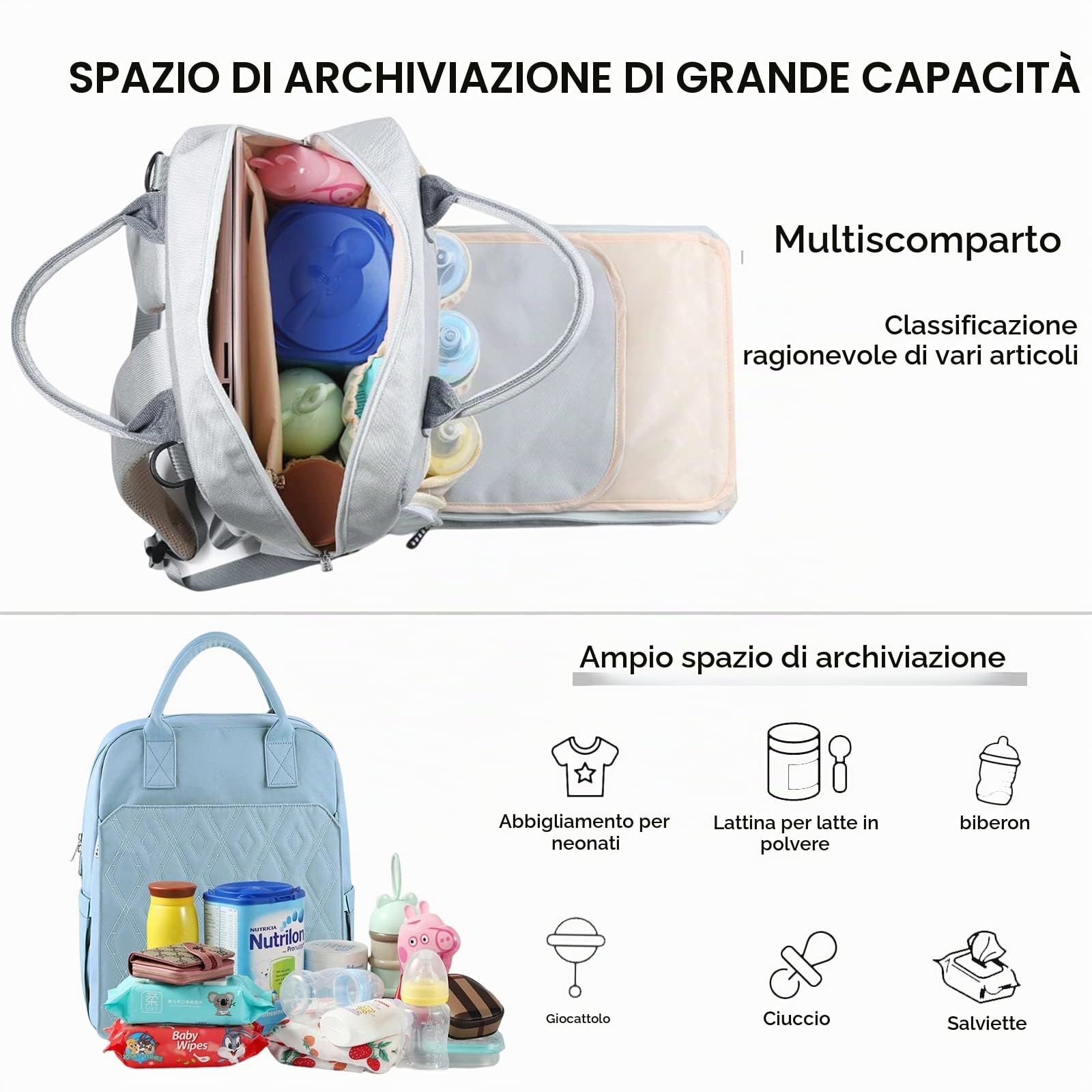 SONARIN Multifunzione Zaino Fasciatoio Alla Moda,Borsa per Pannolini Grande Capacità Impermeabile Zaino Mamma Neonato Borsa Fasciatoio da Viaggio con Fasciatoio & Ganci per Passeggino