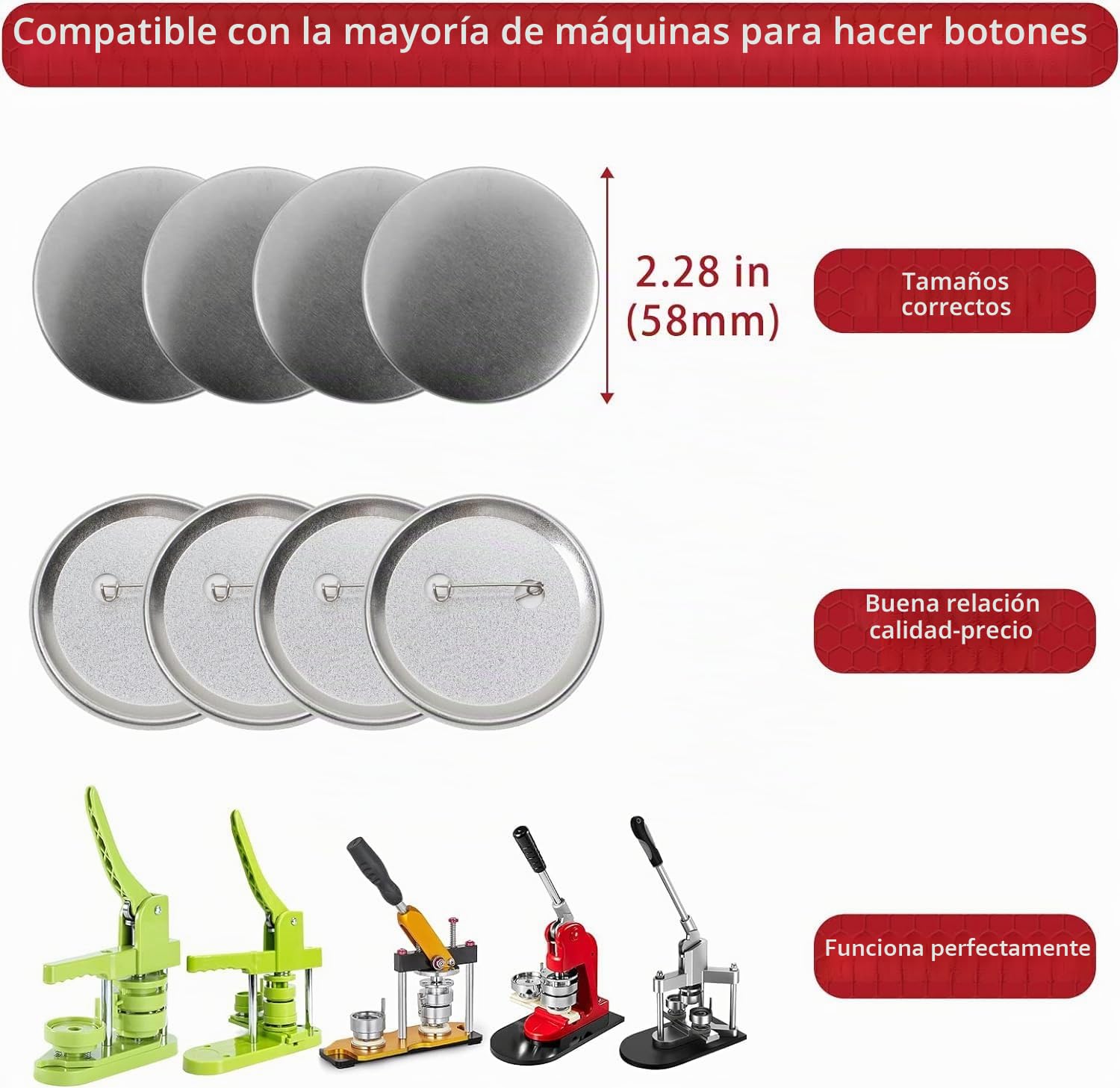 200 Juegos de Piezas de Botón de Pin de Insignia, Pin Personalizado,Chapas para Personalizar, Inferiores de Metal para Máquina de Fabricar Botones y Las Insignias de DIY(58 mm)