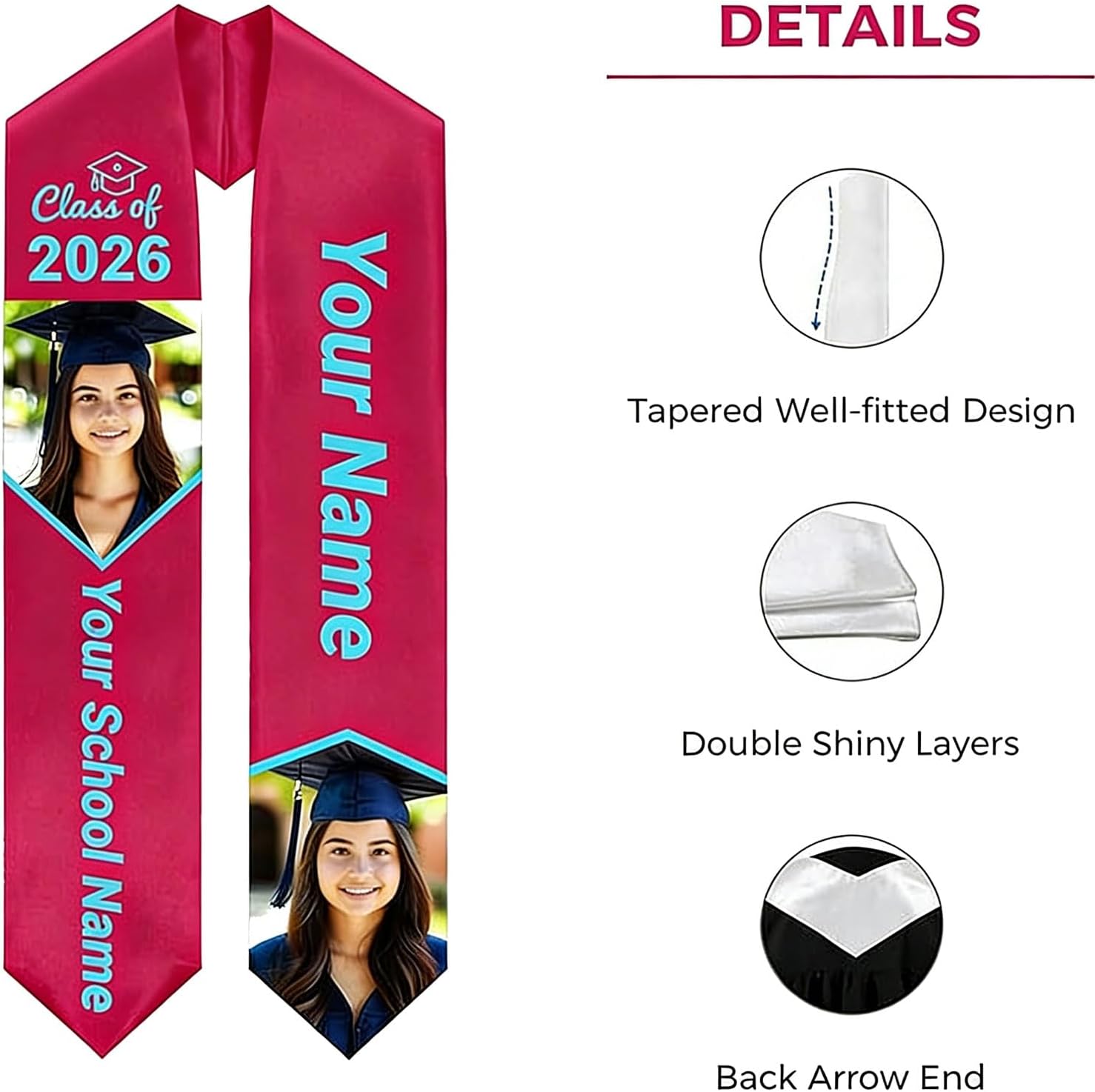 QOMOLANGMA 10PCS Sublimation Blank Graduation Stole Sash 60 in x 4.92 in Adult Bachelor Belt Double Layer Graduation Party Gift for Hear Press Transfer