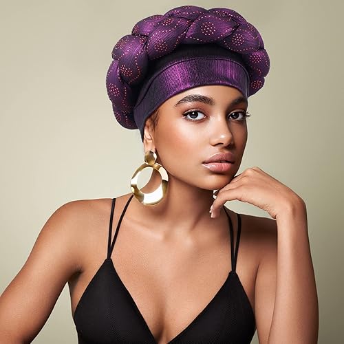 Miniatura 3 de 6 piezas de turbante africano para mujeres negras, gorro trenzado elástico, turbante trenzado