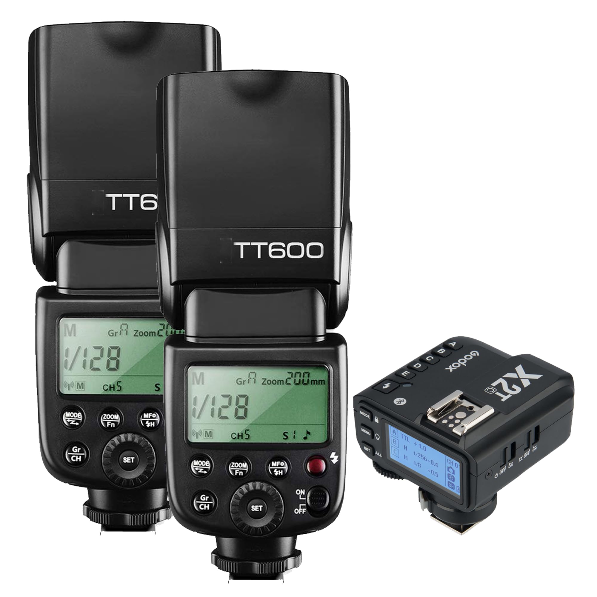 Godox 2pcs TT600 HSS 1/8000S 2.4G Wireless GN60 Flash Speedlite Built in Godox X System Receiver with X2T-C Trigger Transmitter Compatible Canon