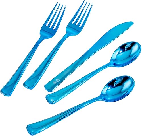 Supernal 240 cubiertos de plástico azul, utensilios desechables para fiestas, cubiertos de plástico resistentes que incluyen 80 tenedores, 80