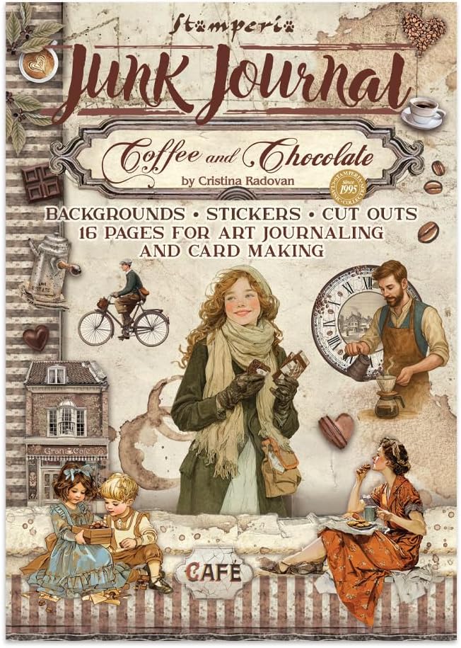 Stamperia - Junk Journal Stickers, Cut-Outs, and Backgrounds for Scrapbooks, Albums, Card Making, Bullet Journalling and More, Perfect for Hobbies, Crafts, and Gifting (Coffee and Chocolate)