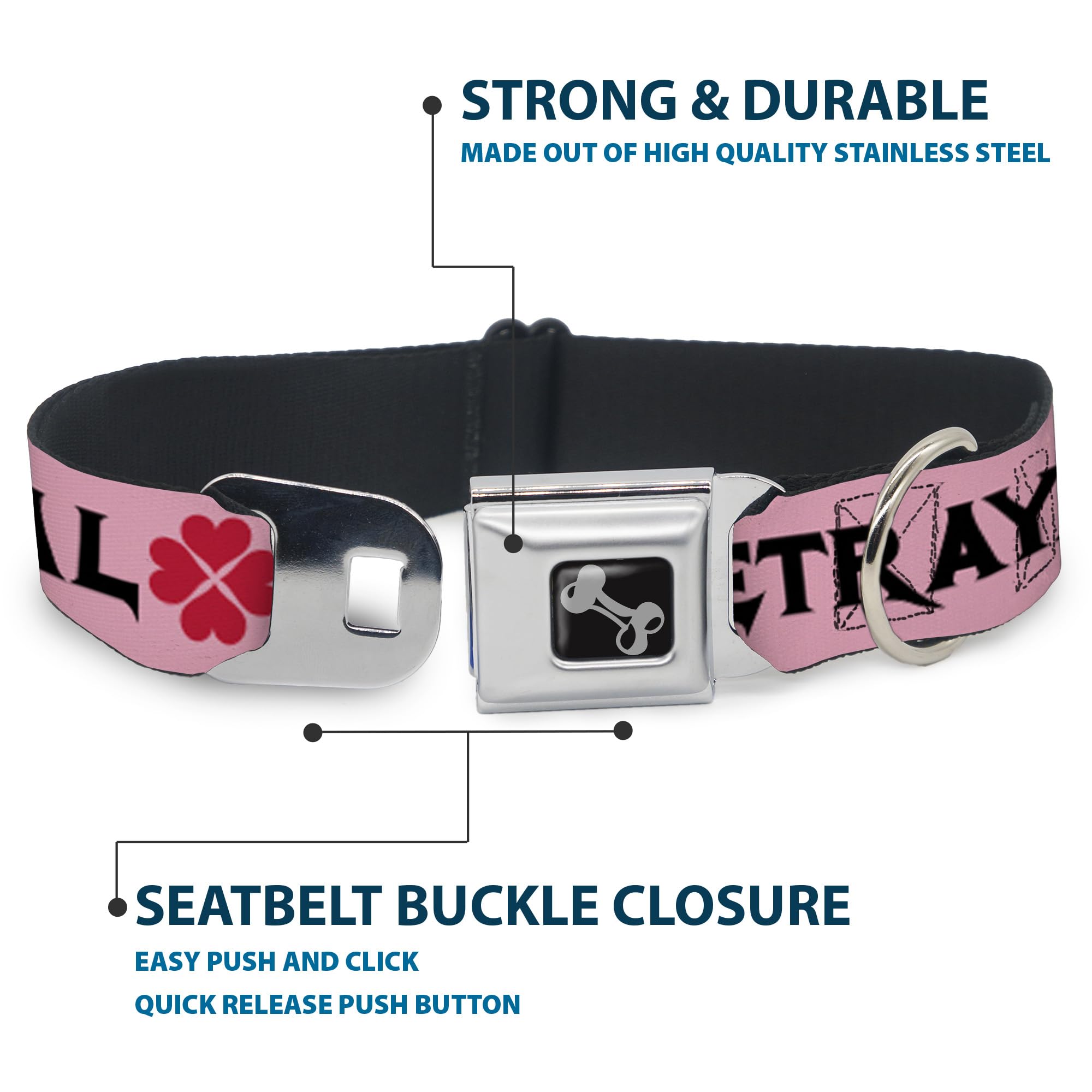 Buckle Down Love/Hate/Tradimento Rosa/Nero/Fucsia Collare Osso, L/15 – 66 cm