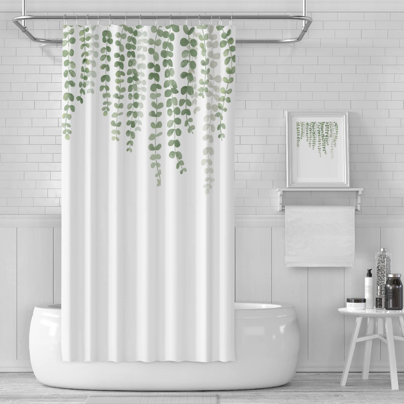 Fablus Sage Green Floral Narrow Shower Curtain for Bathroom, 36" W x 72