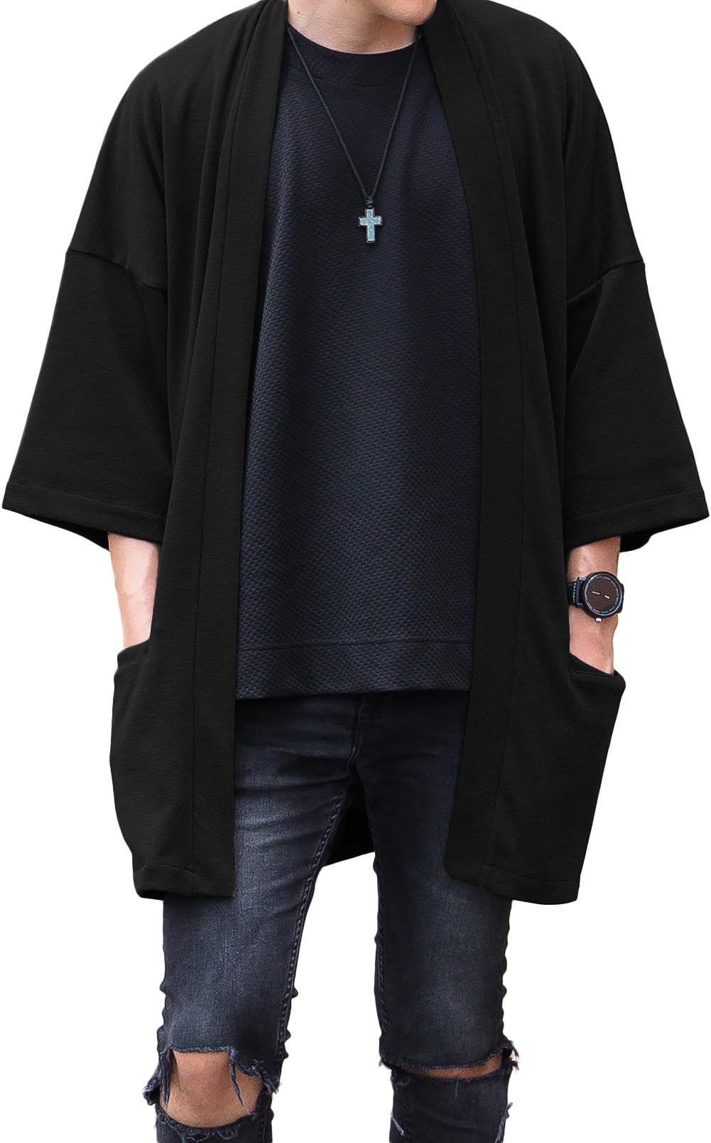 Men's Long Oversized Kimono Cardigan Noragi Japan Jacket Haori Man Yukata Coat