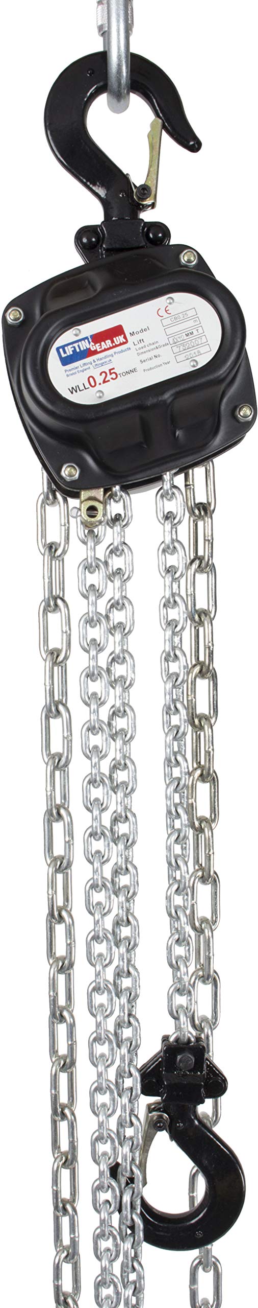 LiftinGear 250kg Black Chain Block Lifting Tackle Crane Hoist Manual Gantry Hand Pulley (3mtr)