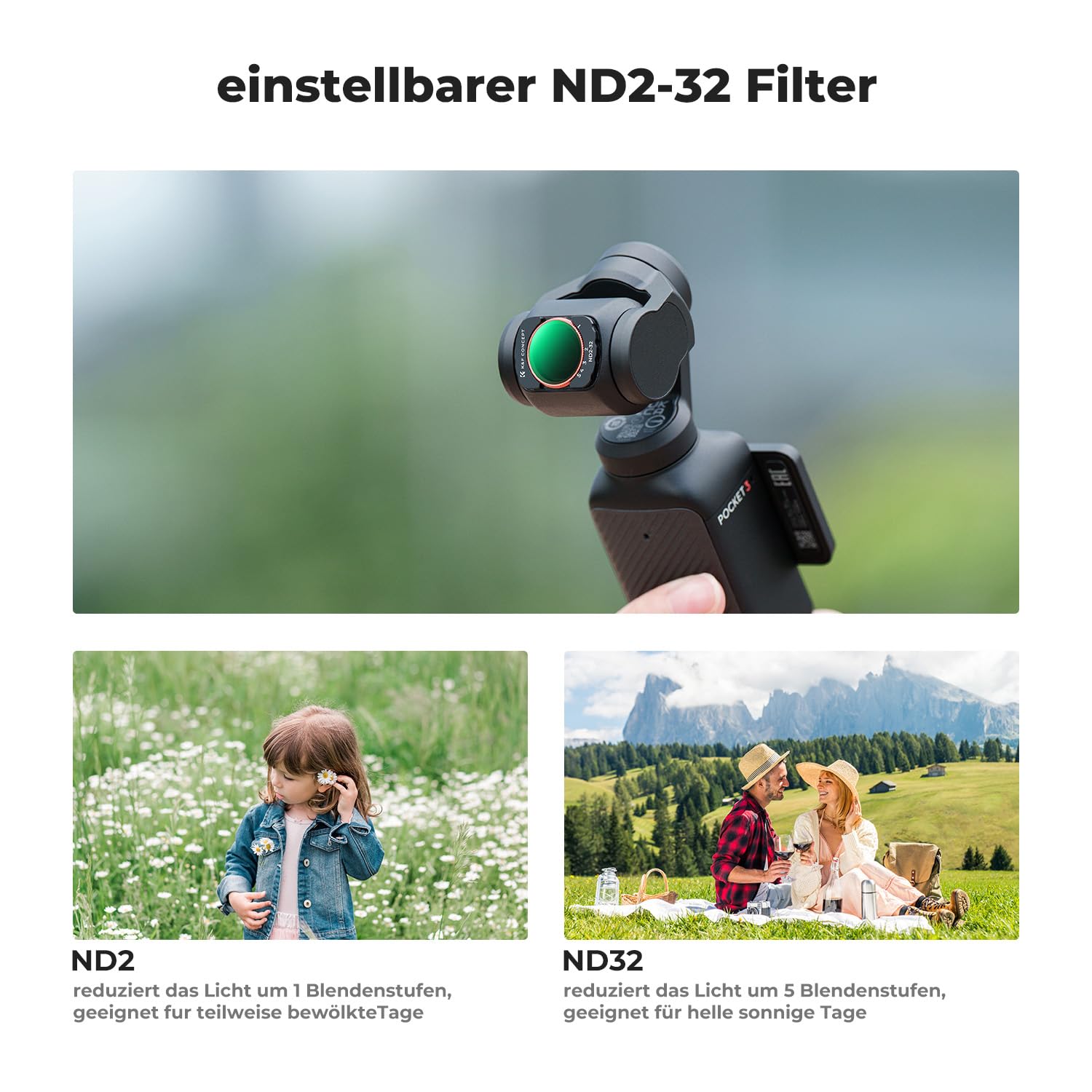 K&F CONCEPT FSD05 Filterset kompatibel mit DJI OSMO Pocket 4/3, CPL Filter,ND2-32 ND Filter, magnetisches Black-Mist 1/4 Filter, Osmo Pocket 3 Zubehör, Osmo Pocket 4 Zubehör(Aluminiumrahmen)