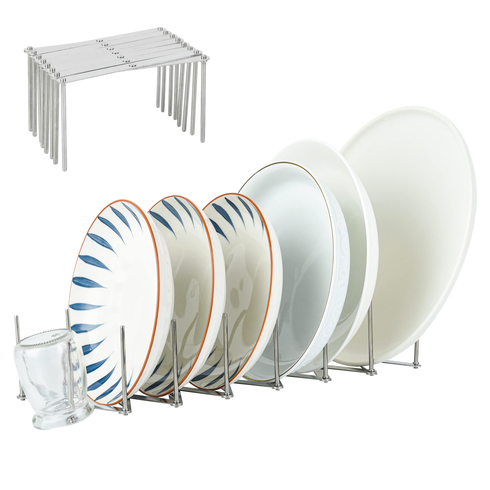 Wookiwuki Drying Dish Rack in Sink, Expandable Lid Dish Bottle Plate Display Holder, Stainless Steel Narrow Space Saving Dish Organizer, Kitchen Utensil Rack for RV Cabinet Counter, Large