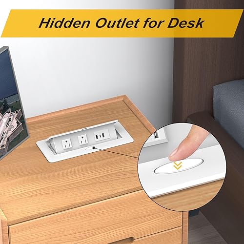 Miniatura 10 de Kungfuking - Regleta de alimentación con certificación UL, caja de cubierta de alimentación desplegable con puertos de carga USB duales, toma de