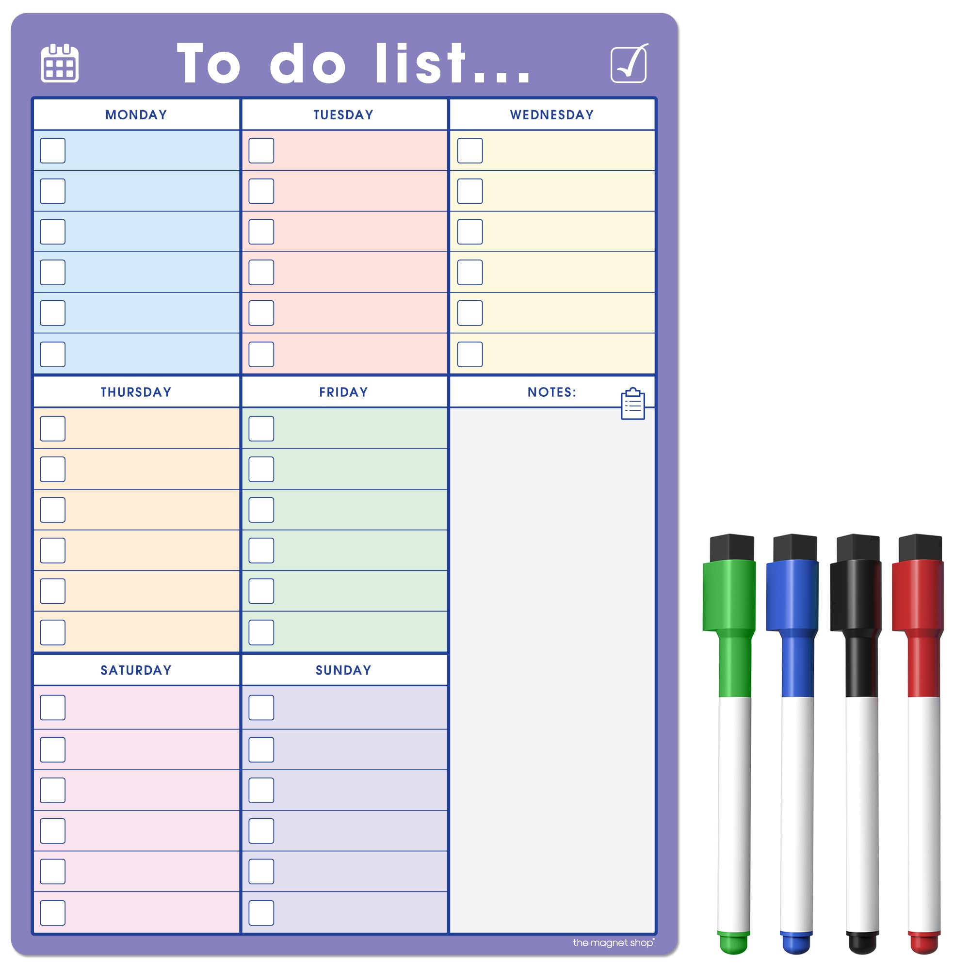 The Magnet Shop A4 Magnetic to Do List and Weekly Planner - Organise Your Chores, Housework, Office and Business Tasks with Our Dry Wipe Boards and 4 Magnetic Dry Erase Pens! (Colour/Purple, A4)