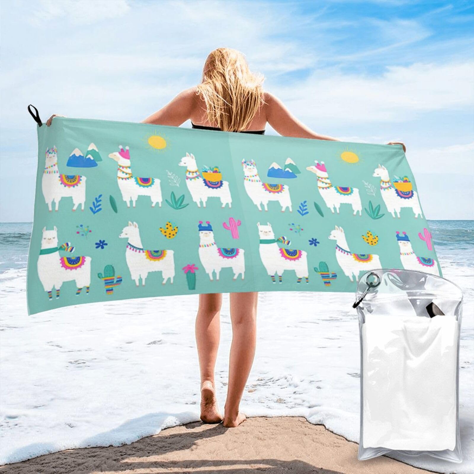 WYCZHY Alpaca Llama Print Beach Towel Soft Quick Dry For Spa Pool Gym Vacation Travelers Women Men Adults Sauna Gift