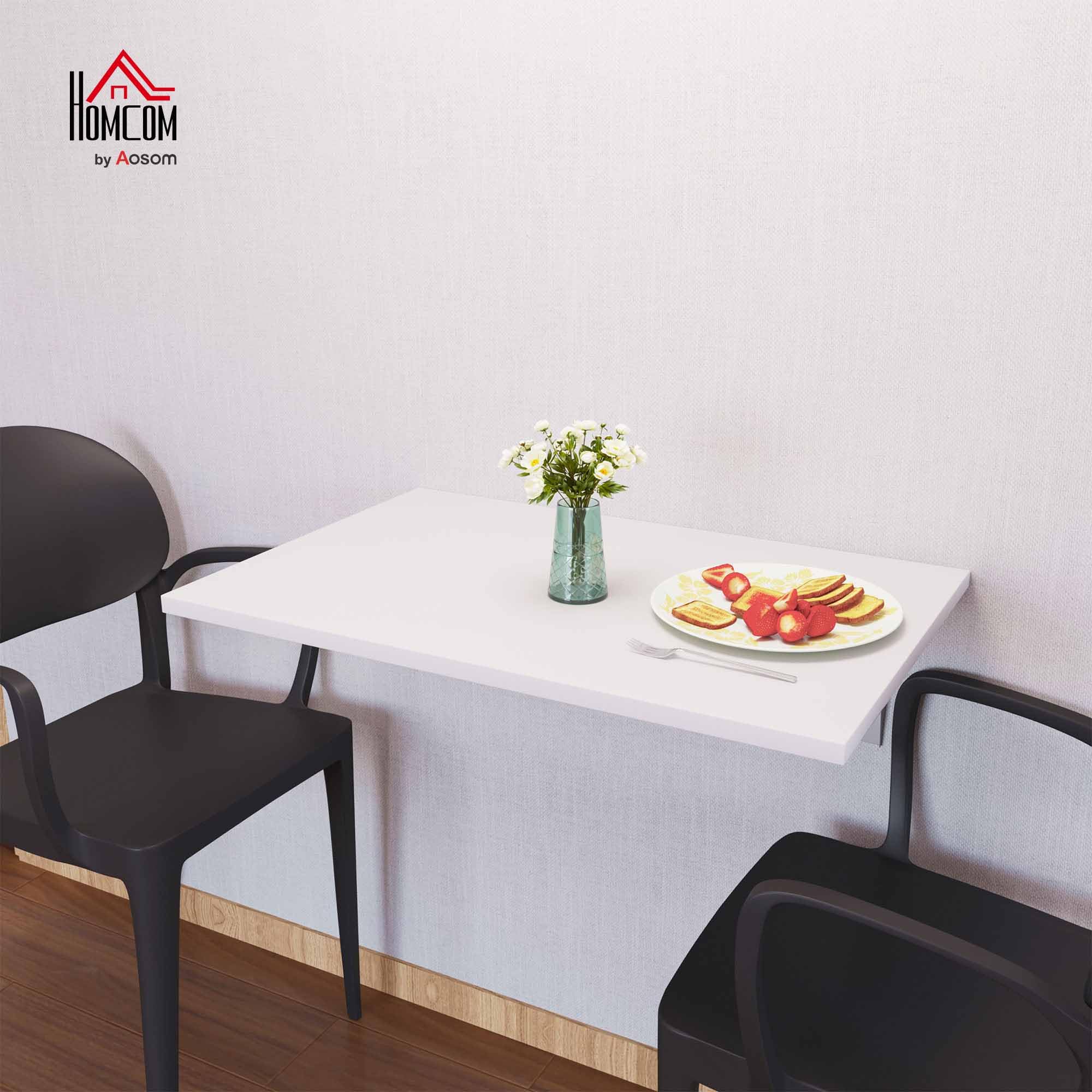 HOMCOM Mesa Plegable de Pared Mesa Abatible de Pared de Madera Ahorra Espacio para Cocina Comedor Dormitorio Carga 10 kg 60x40x20 cm Blanco