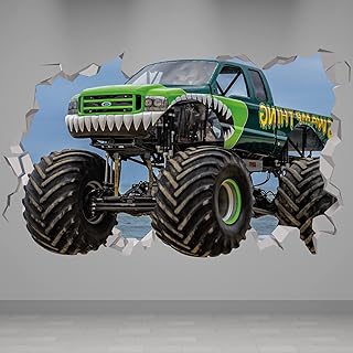 Monster Truck Wall Decals - Monster Truck Room Decor for Boys - Monster Truck Stickers - Tonka Truck Bedroom Decor - Shark Truck Decals for Wall - Monster Truck Vinyl Decals (24