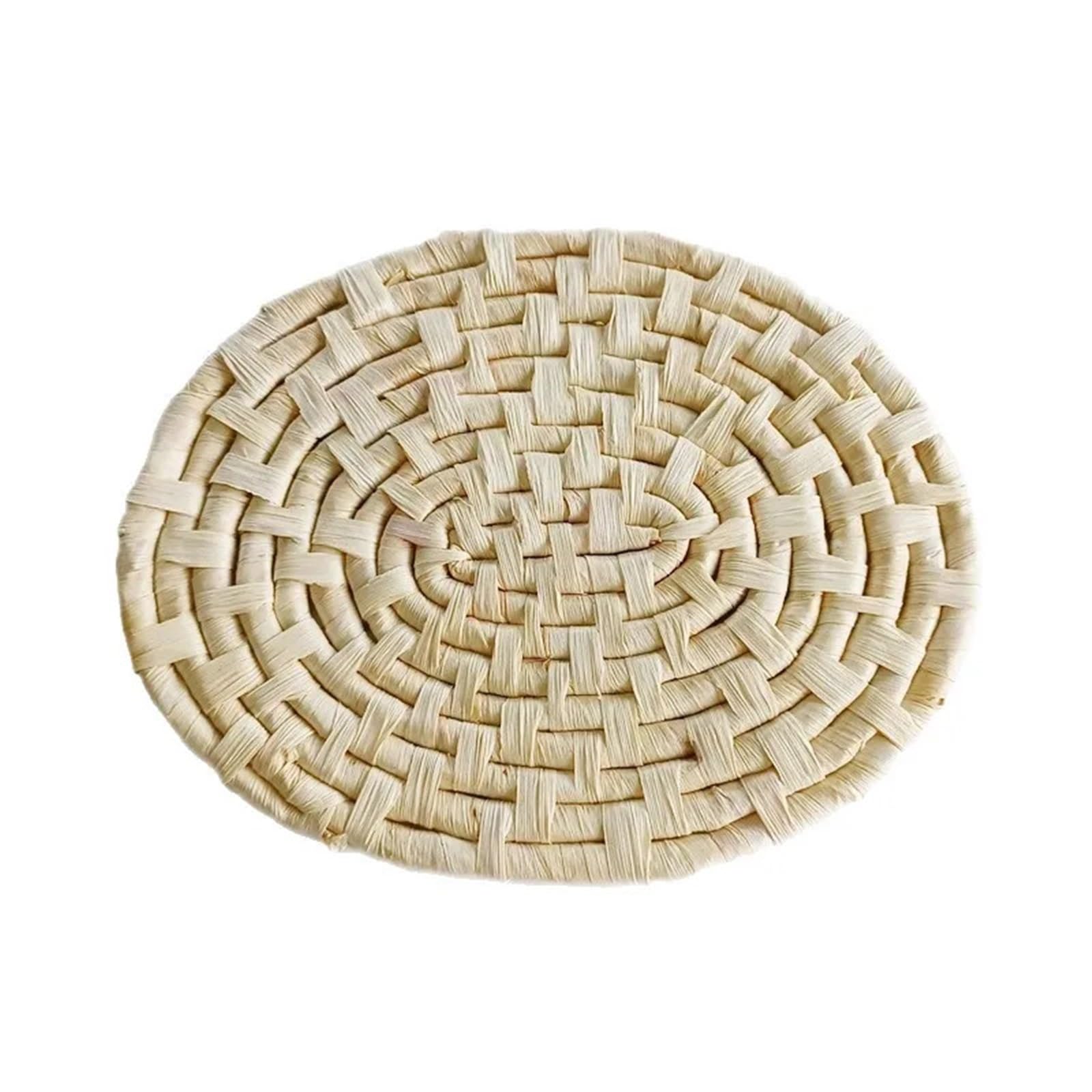 Woven Placemats Flat Weaving Craft Placemat, Corn Husk Table Mat, Straw Woven Insulation, Oval Anti-scalding, Household(30X22CM)