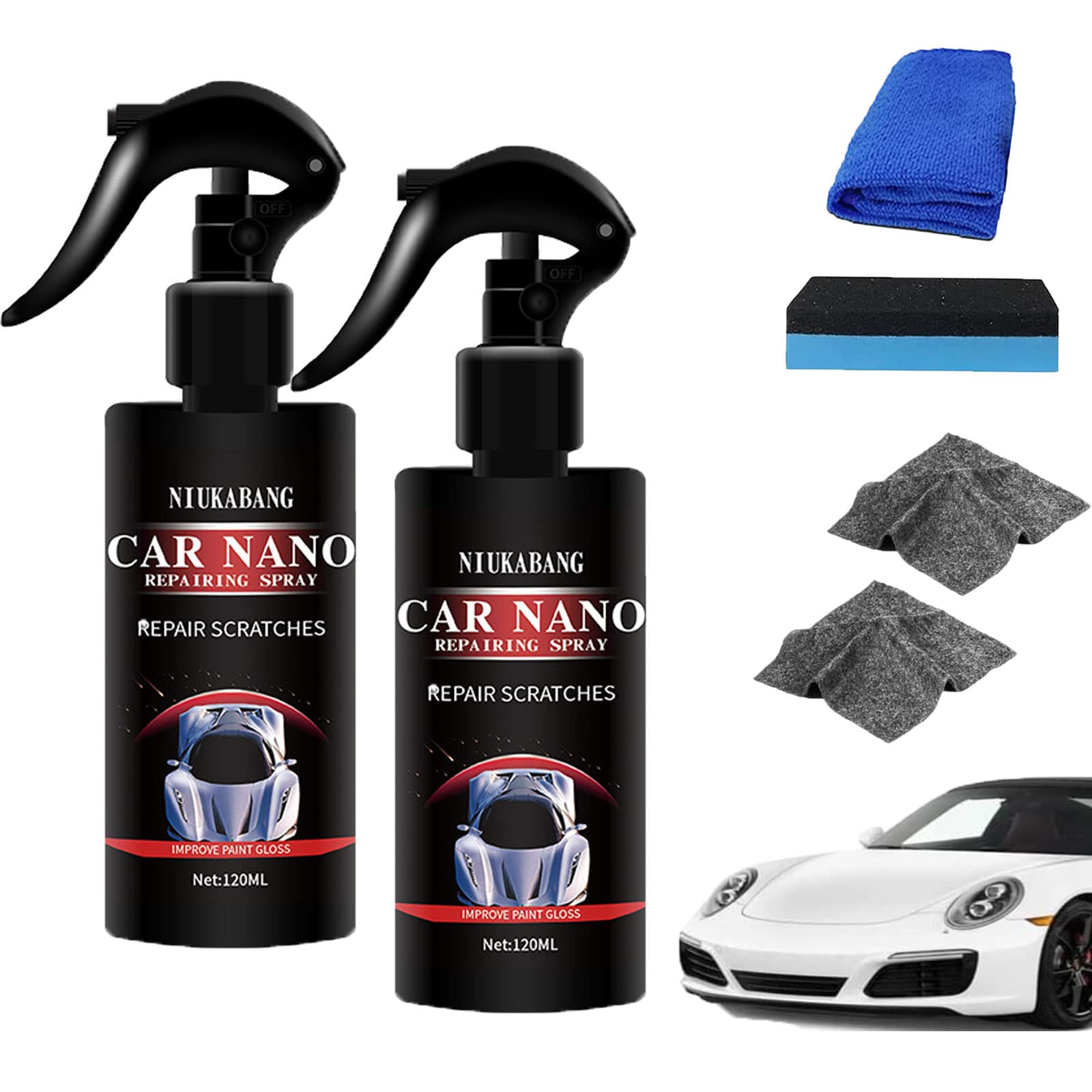 DINNIWIKL Car Scratch Repair Nano Spray, Car Nano Repairing Spray, Polishing Nano Coating Agent, Fast Repairing Scratch Spray - Scratch Removal For All Car Body (120ml-2Pcs)