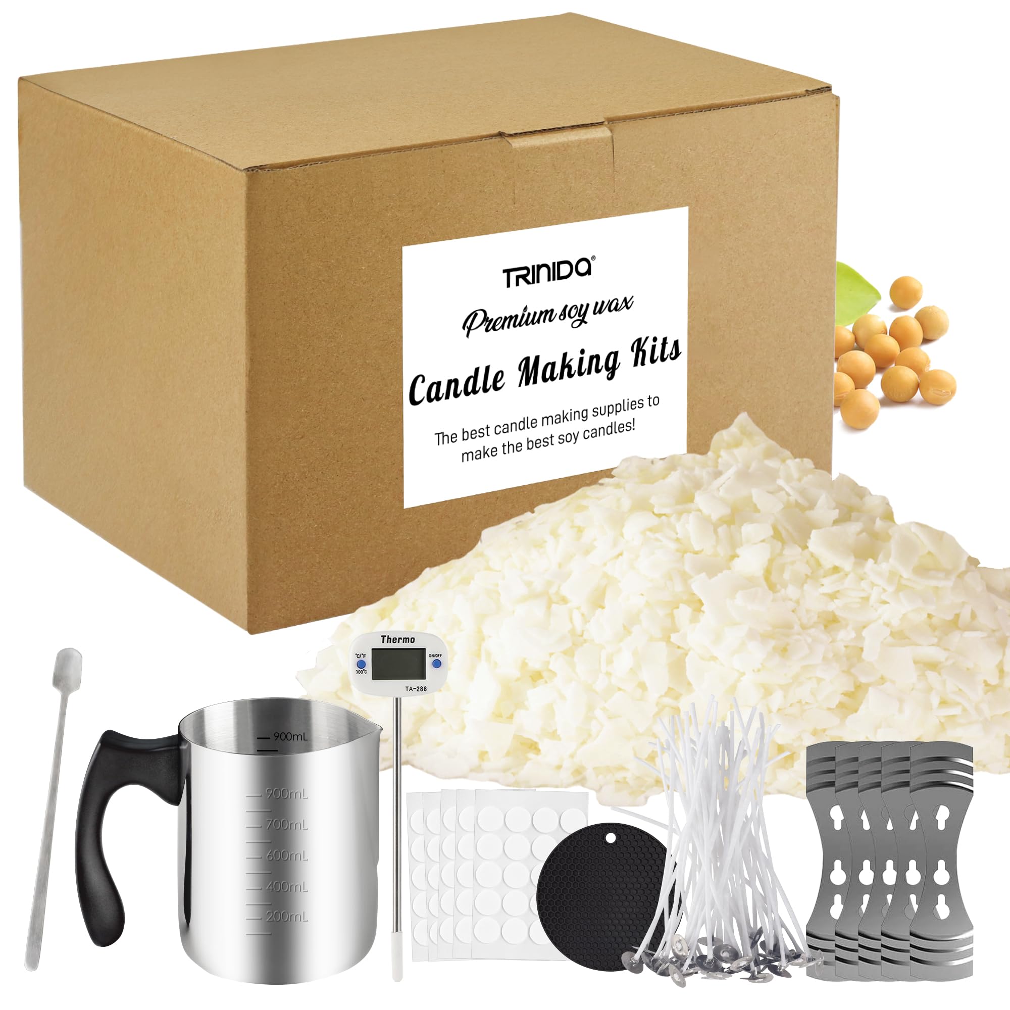 TRINIDa Candle Making Kit, Candle Making Supplies Include Soy Wax 10lb, Candle Wax Melting Pot, Candle Wicks, Wick Stickers and Metal Centering Devices, Candle Making Kits for Adults Beginner