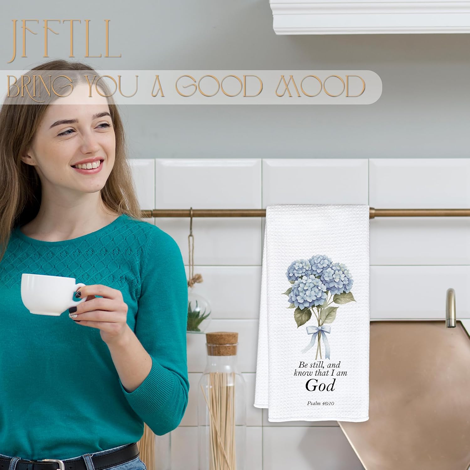 Blue Hydrangea Christian Kitchen Towels, Be Still and Know That I am God Bible Verse Decor Dish Tea Towels for Kitchen, Faith Based Gifts Hand Towels for for Bathroom Decor, 16x24 Inch