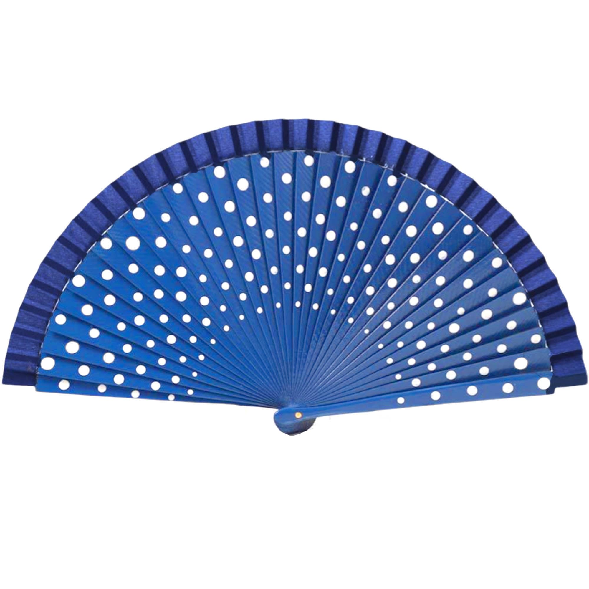 GFM® Women's Polka Dot Gypsy Style Handheld Folding Hand Fan for Summer, Wedding, Dance, Party Favour -Wood Wooden Ladies fans (SPFAN-BB) (Polka-Royal Blue)(SPFAN4-Polka-CRTNLSFD) — image 1