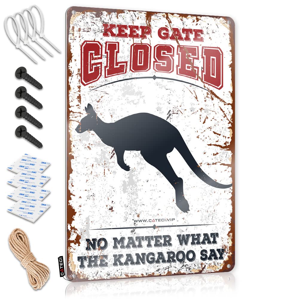 Ibwnbbusn One Color Metal Sign Funny Keep Gate Closed No Matter What The Kangaroo Say Tin Sign Bar Rules Sign Bar Funny Signs(30X40cm)