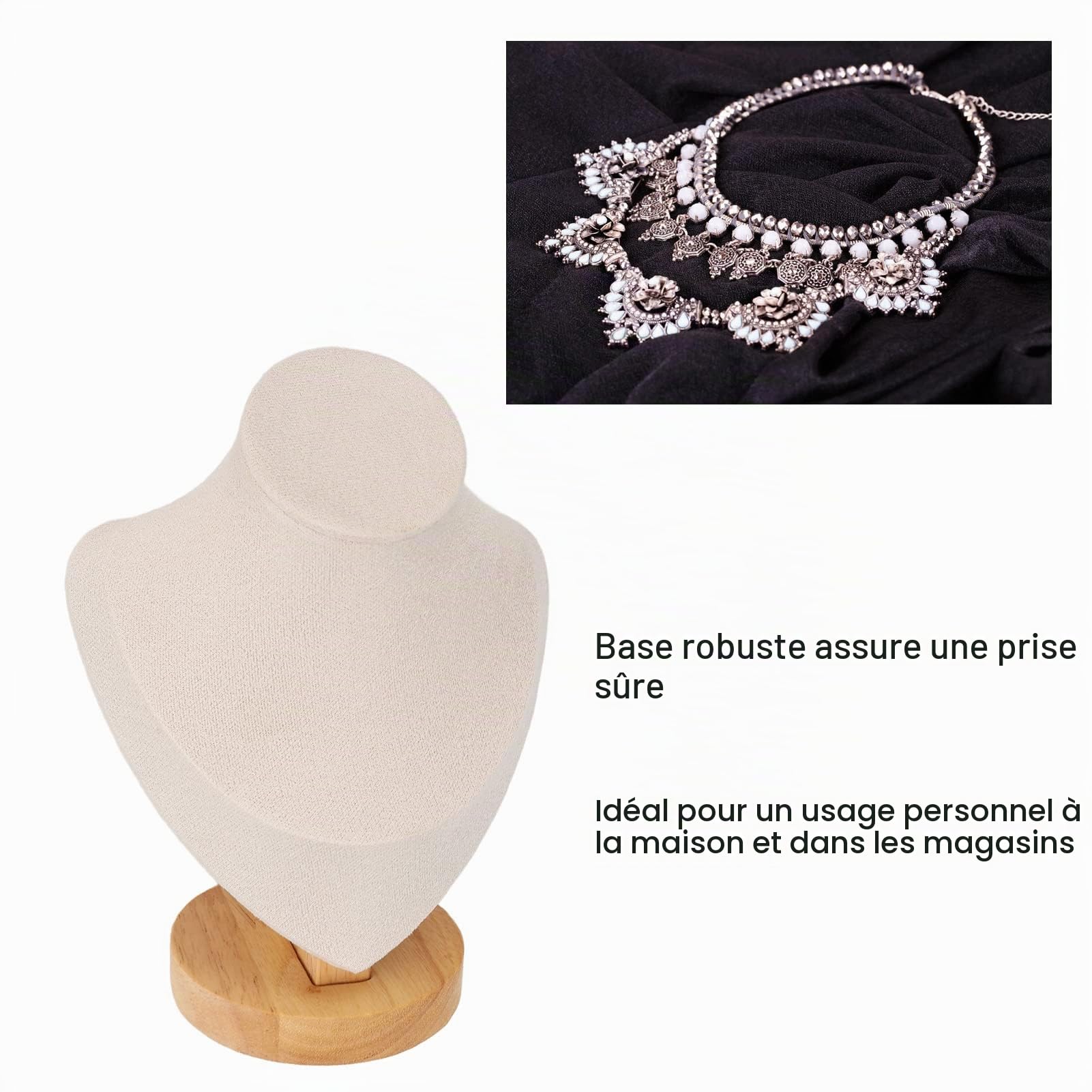 Présentoir de Collier de 6,9 ​​pouces, Chevalet de Bijoux en Flanelle, Présentoir de Chaîne de Collier, Présentoir de Buste, Support de Tour, Présentoir de Buste de Bijoux de Mannequin(beige)