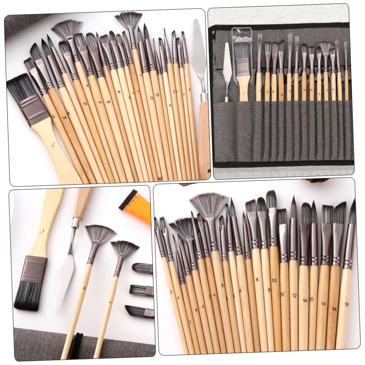 24 Pinceles de Nailon para Pintura al Óleo y Acuarela, Set Profesional para Artistas