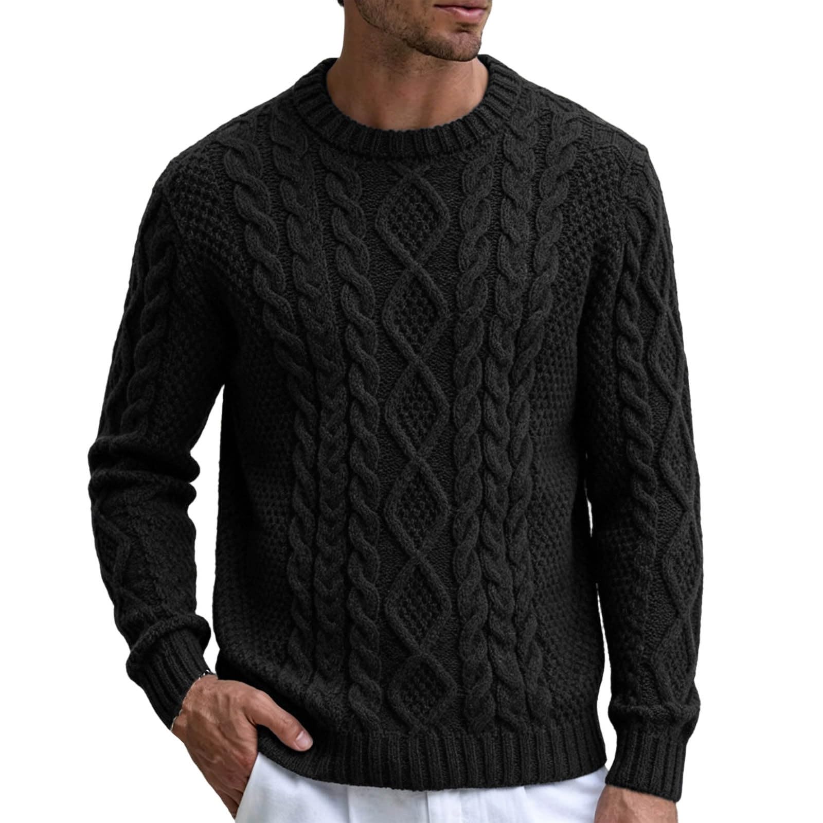 Generisch Maglione da uomo a righe jacquard, a maniche lunghe, invernale, scollo rotondo, casual, sottile, da lavoro, comodo maglione invernale