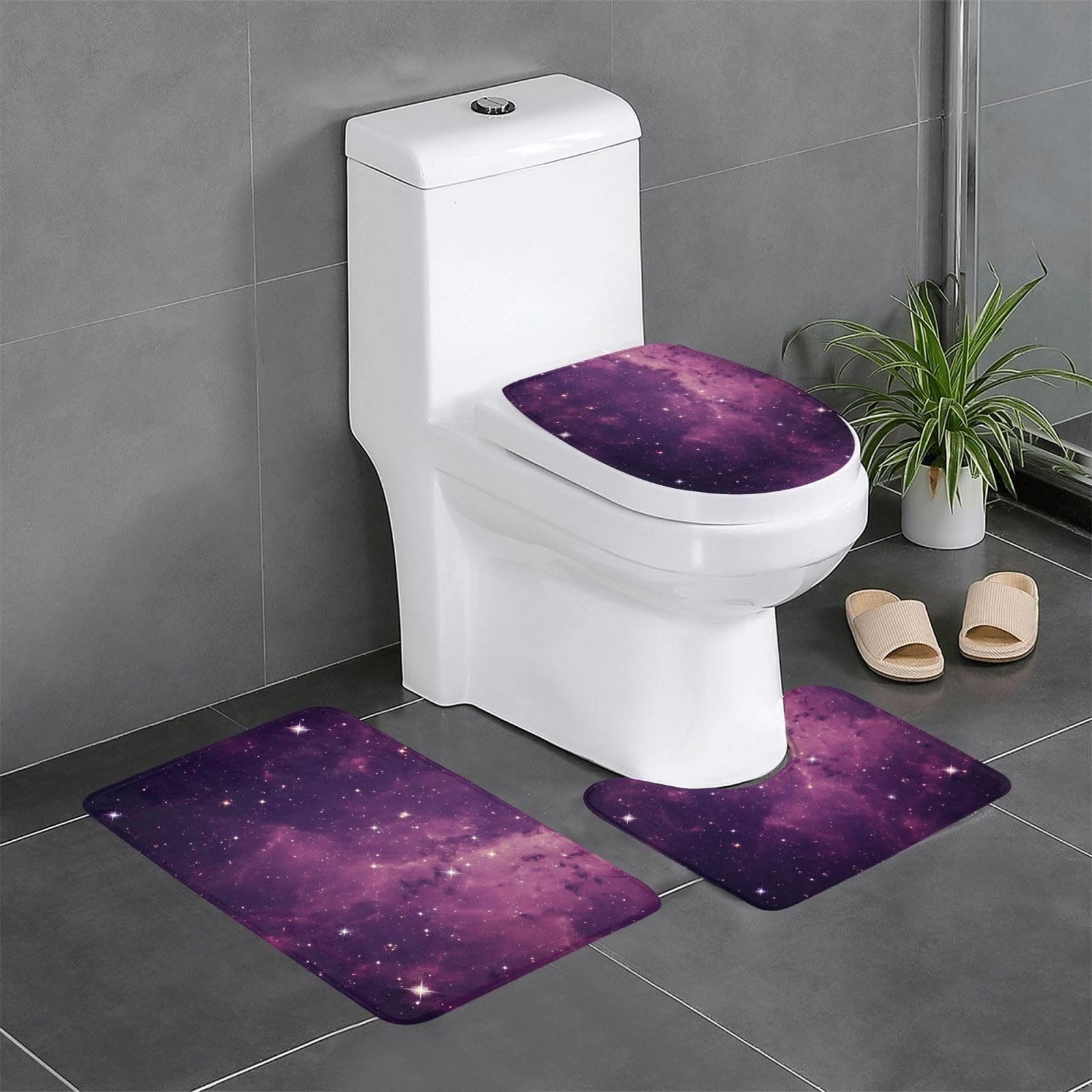 Lot de 3 tapis de salle de bain WHJDPP violet nuit étoilée au design rectangulaire