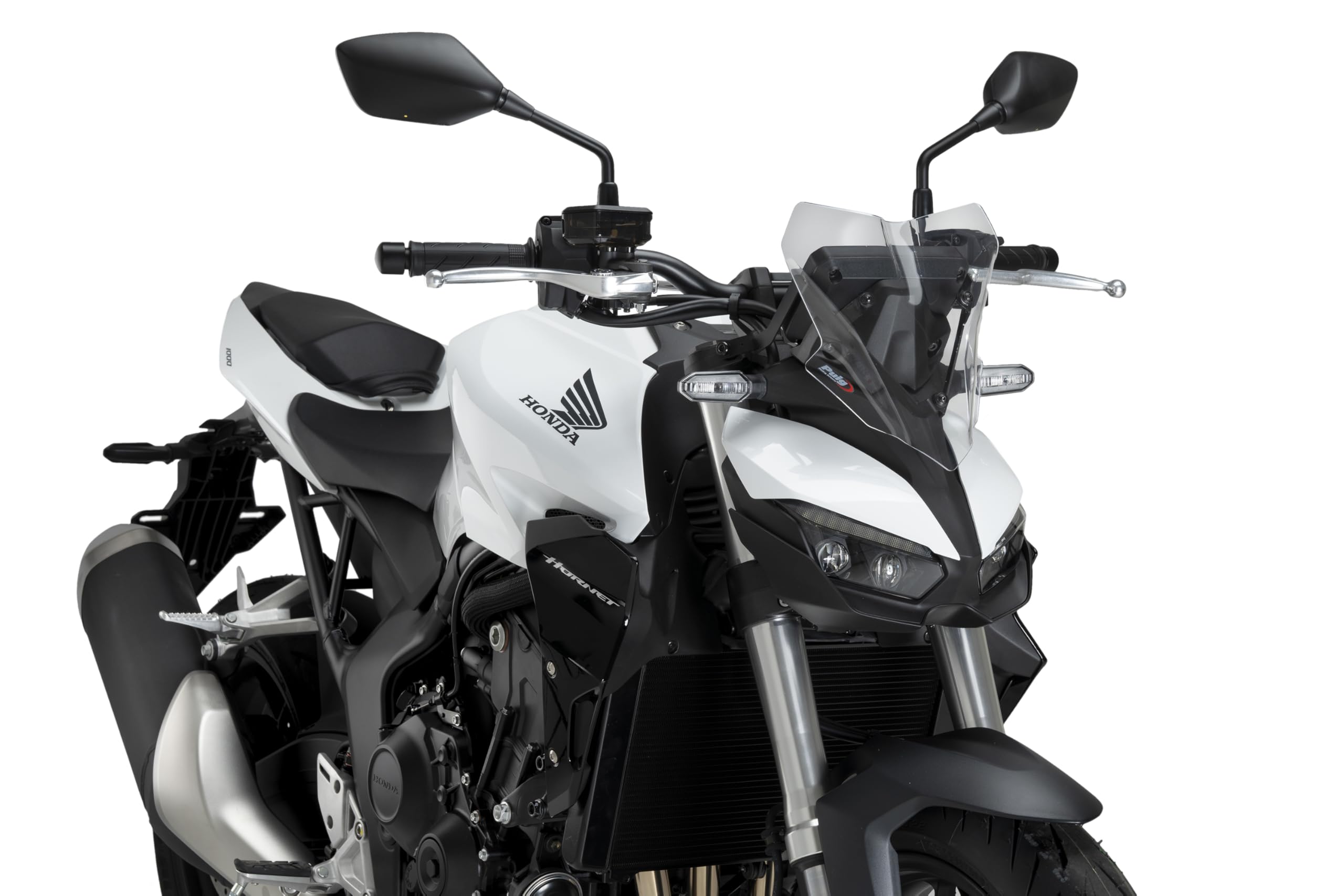 Puig 22381W New Generation Sport; aerodynamic sport windscreen; made of high-resistance PMMA; includes metal brackets and TÜV approval, Clear