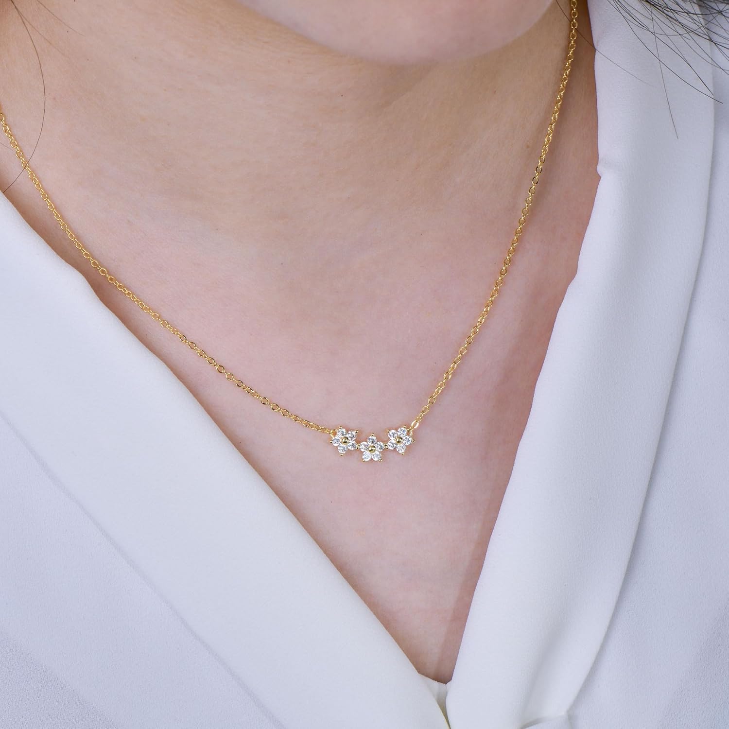 3-Star Moissanite Pendant Necklace, 0.45cttw D Color VVS1 Lab Created Imitation Diamond 14K Gold Plated Star Pendant for Women Wife Birthday Jewelry Gifts - Image 2