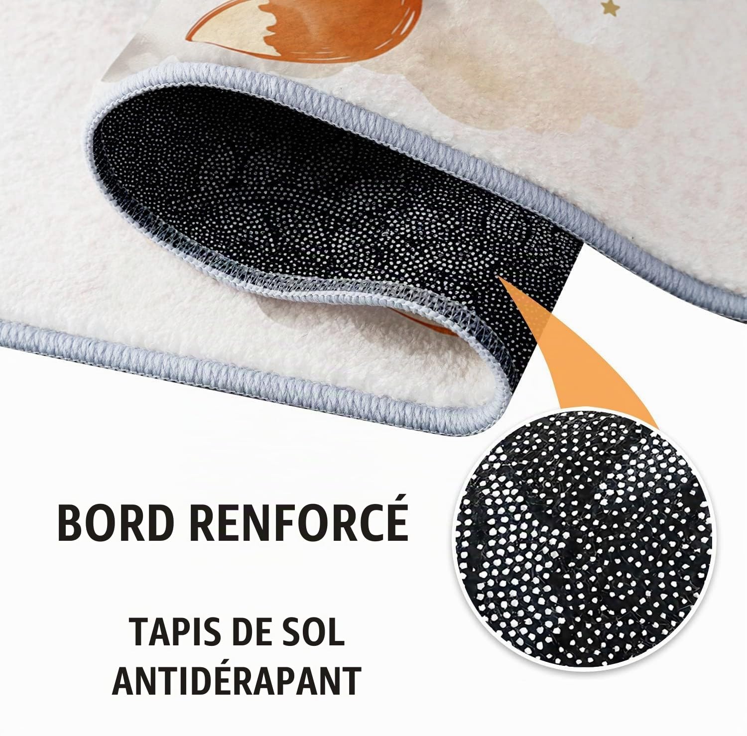 Tapis Poil Court Intérieur Lavable en Machine Aquarelle Renard Lune Doux Moelleux Chambre Enfants Blanc Salon Salle Cuisine Résistant Antidérapant 80x150cm