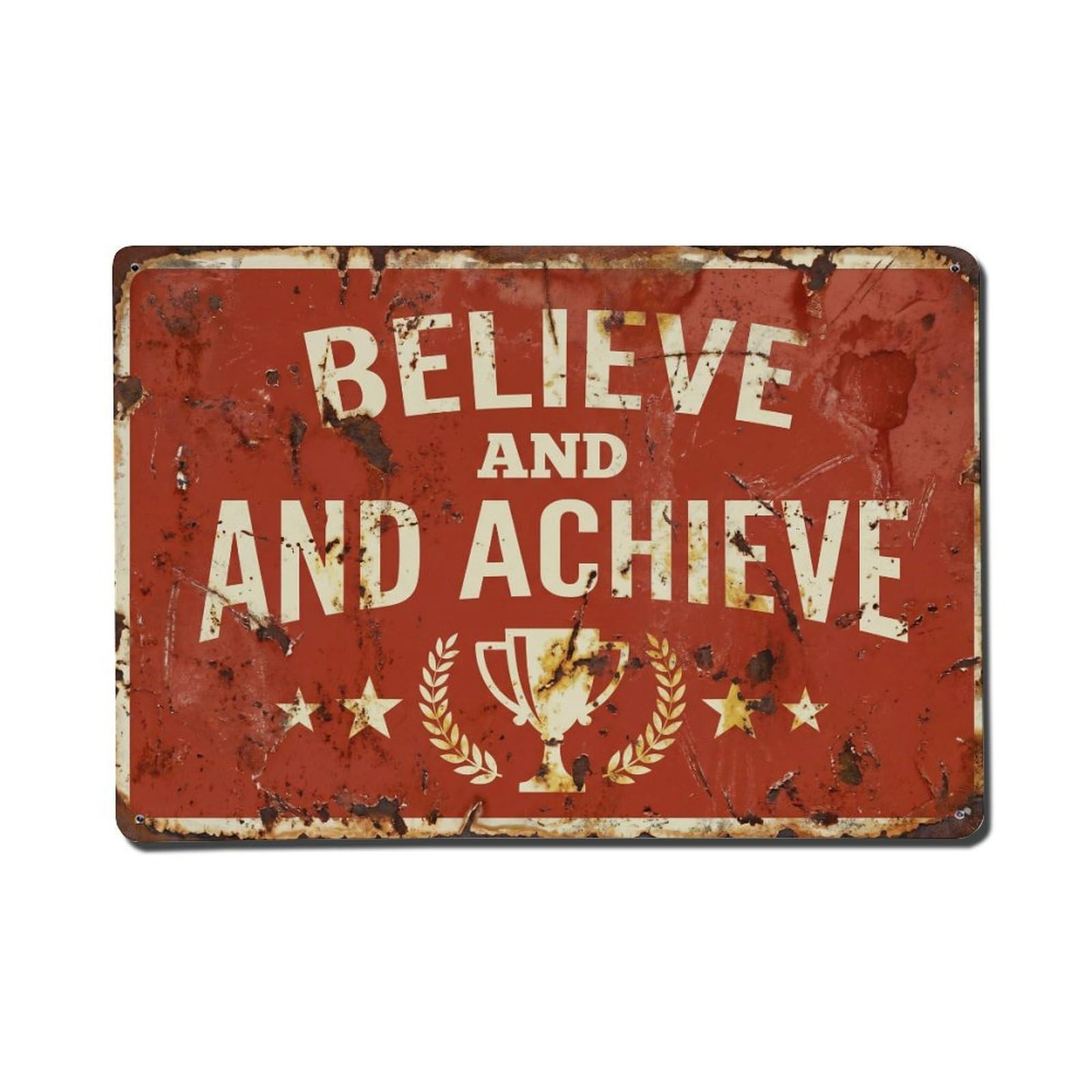 Believe And Achieve Victory Retro Motivational Slogans Vintage Metal Tin Sign Wall Decor for Cafe, Club, Garden Metal Poster 8x12Inch