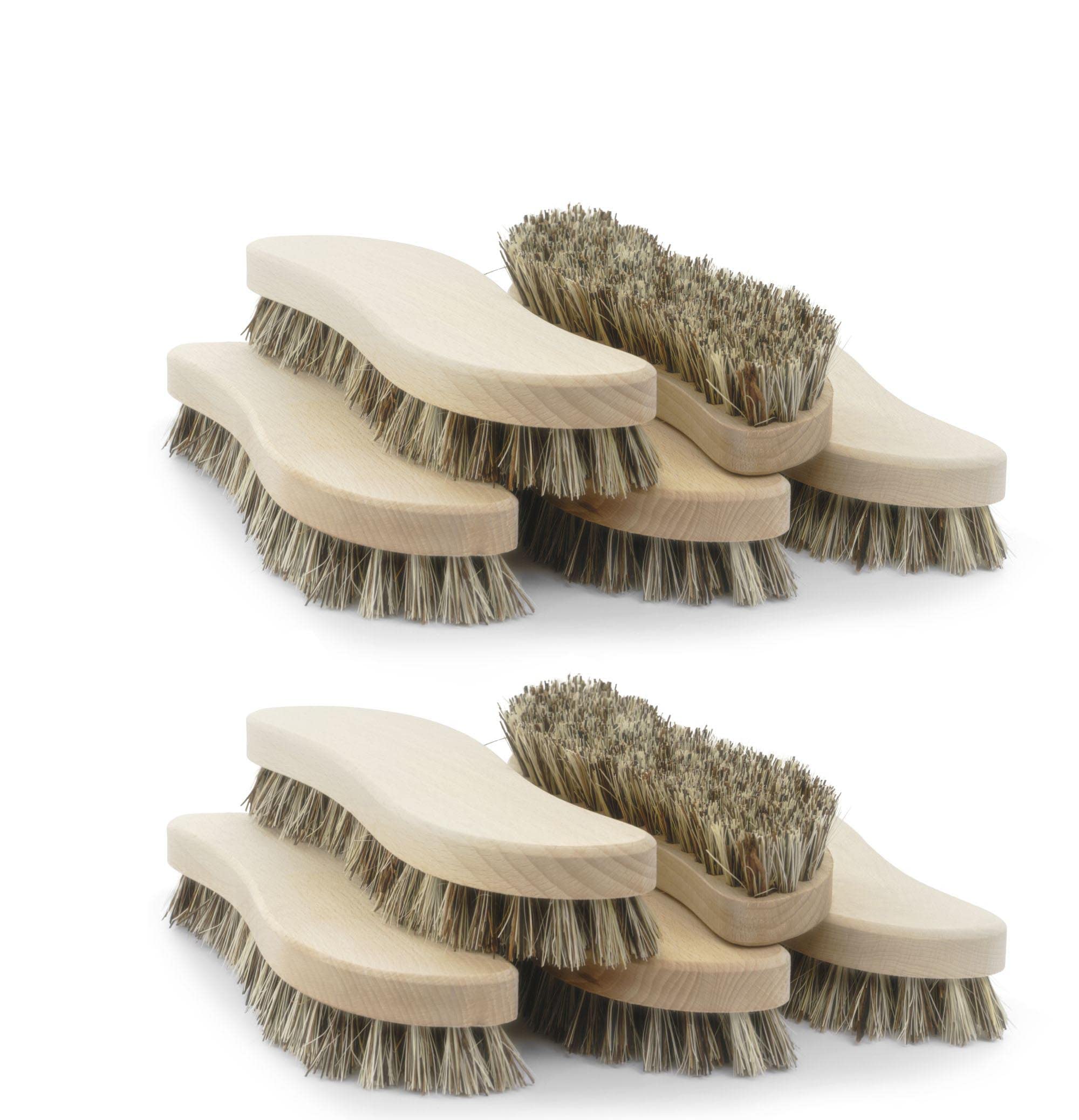 Novaliv 10x Handbürste aus stabilem Holz mit Union Borsten Nagelbürste Bürste für Hand Nägel und Finger S-Form für professionelle Reinigung ergonomischer Griff Handwerkerbürste