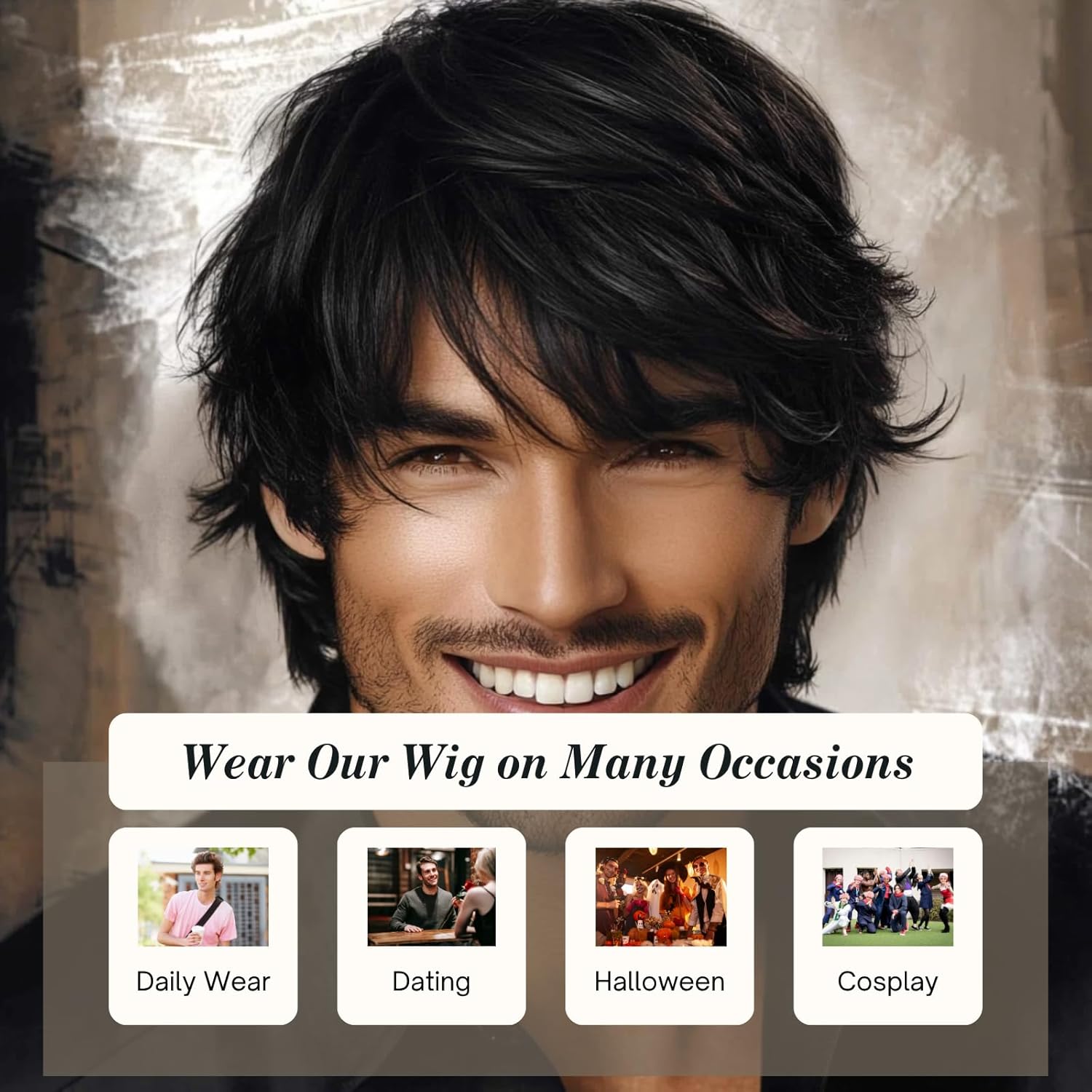 Short Black Wigs for Men - 70s 80s Natural Fluffy Heat Resistant Synthetic Hair Wig... - Image 6