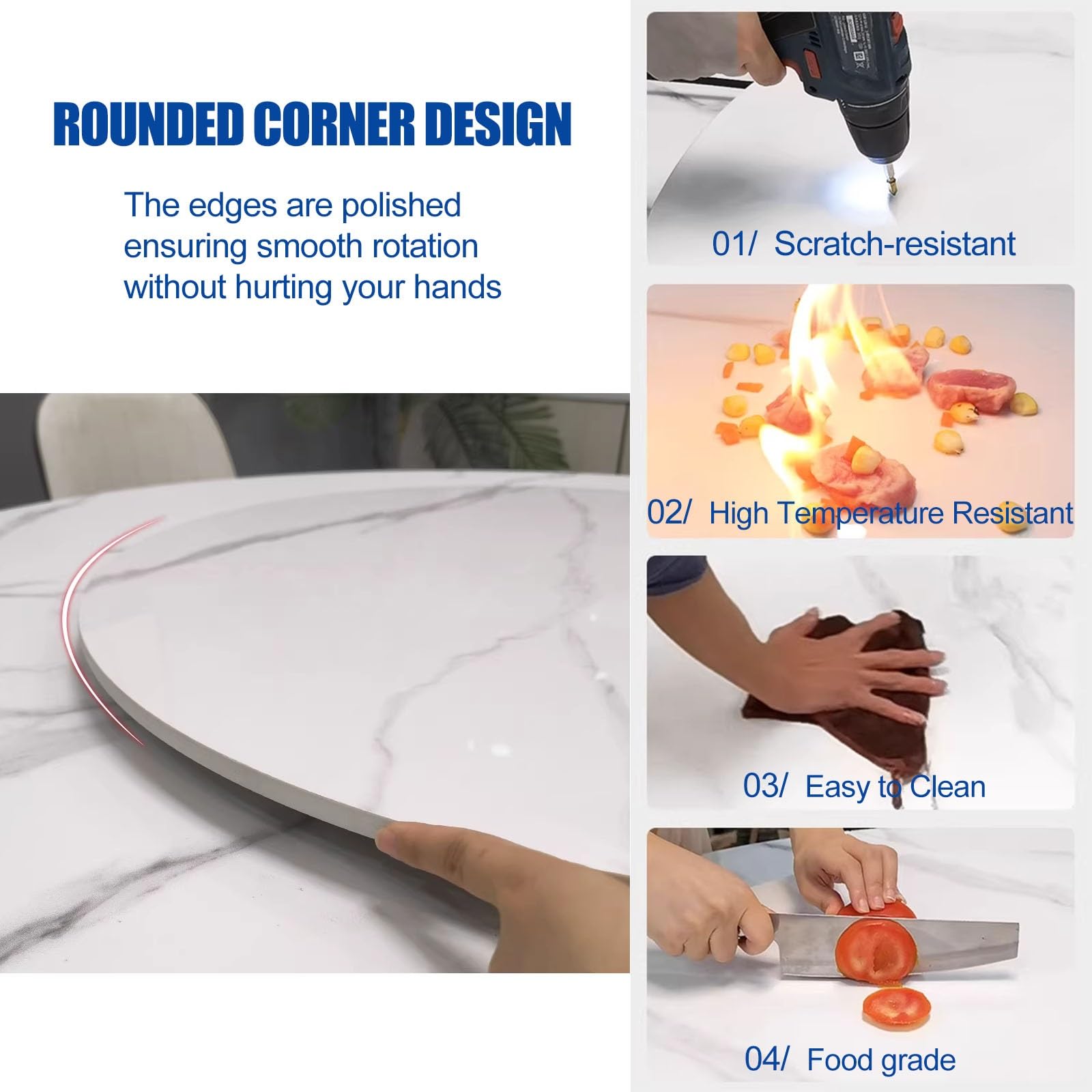 90cm Bandeja de Servicio Lazy Susan de Patrón de Mármol, 70cm Organizador de Mesa, Plato Giratorio Antideslizante Redondo, para Fiestas Hogar Cocina(Gray,60cm/24in)