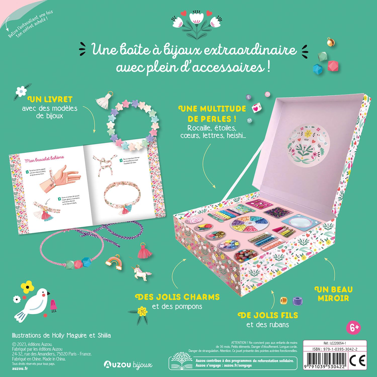 Mon extraordinaire boîte à bijoux: Coffret avec 1 livret, des perles, des charms, des fils et 1 miroir