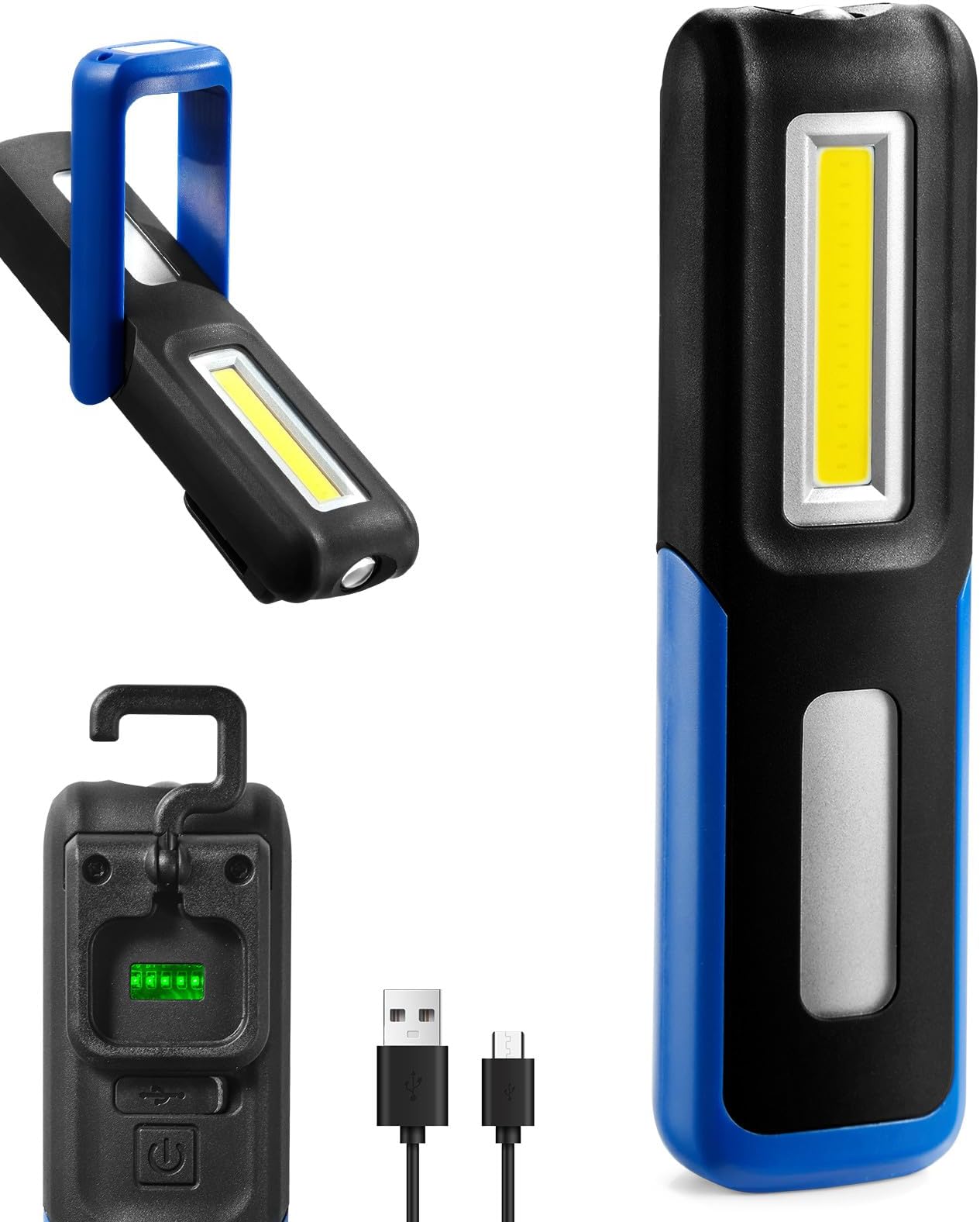 Rechargeable LED Flashlight Magnetic Light, Portable Work Light Trouble Lights Lamp for Mechanics, Compact Reliable and Super Bright Flash Light for Tool Gifts for Men(Blue)