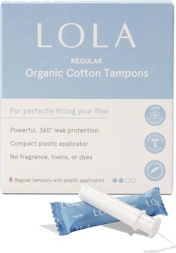 LOLA Tampones de algodón 100% orgánico, 8 unidades - Tampones regulares, productos de higiene femenina de período, productos aprobados por la HSA