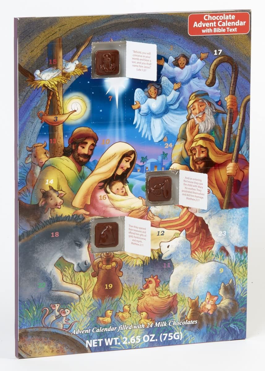 Baby in a Manger - Calendarios de Adviento de chocolate, paquete de 10 unidades con historia de la natividad