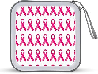 40 Capacity DVD Hard Plastic Case Holder CD Organizer Wallet Protective DVD Storage for Car Home Office (Breast Cancer Awareness Pink Ribbon)
