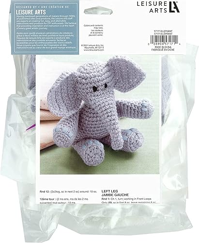 Miniatura 7 de LEISURE ARTS Little Crochet Friend - Kit de ganchillo de animales, elefante, 8 pulgadas, kit completo de ganchillo, kit de inicio de animales para