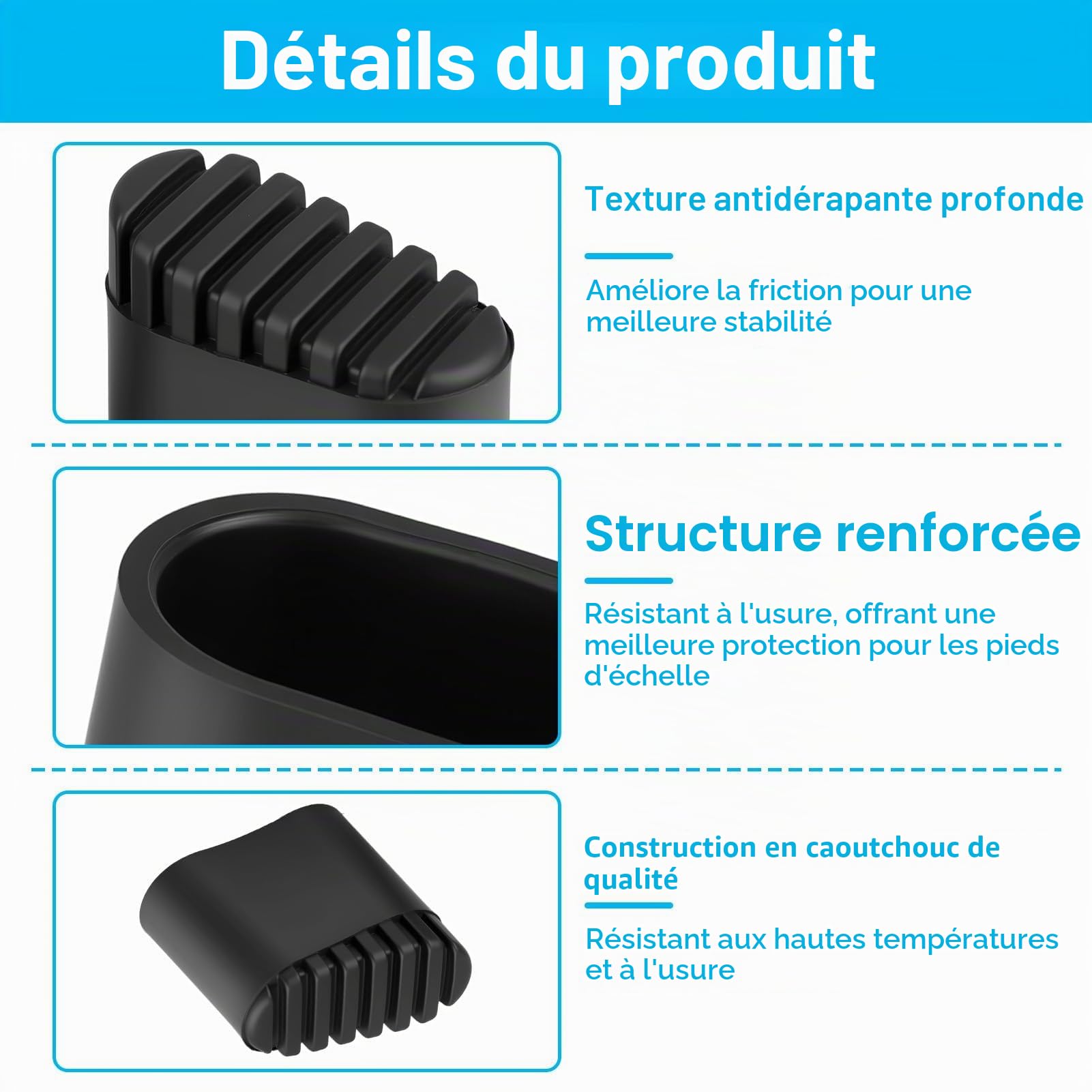 2 Pièces Pieds d’Échelle Caoutchouc 40x20mm Embout Antidérapant | Patins de Remplacement Universels pour Escabeau Échelle Droite Marchepied, Protection Sol, Stabilité Améliorée et Sécurité