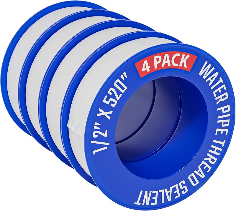 Teflon Tape 4 Rolls 1/2 Inch(W) X 520 Inches(L) Teflon Duct Sealant Tape for Shower Head, Plumbing Thread Tapes, Water Pipe Sealing Plumbers PTFE Thread Seal, Pipe Dope Plumbers Accessories