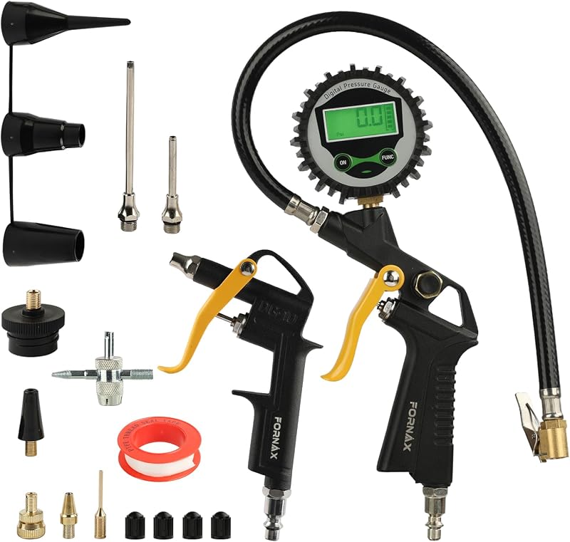 FORNAX Heavy Duty Compressor Accessory Kit, Digital Tire Inflator with Pressure Gauge, Heavy Duty Blow Gun, Hose Fittings & Air Nozzles,1/4" NPT Air Tool Kit for Car, Garage, Workshop Use