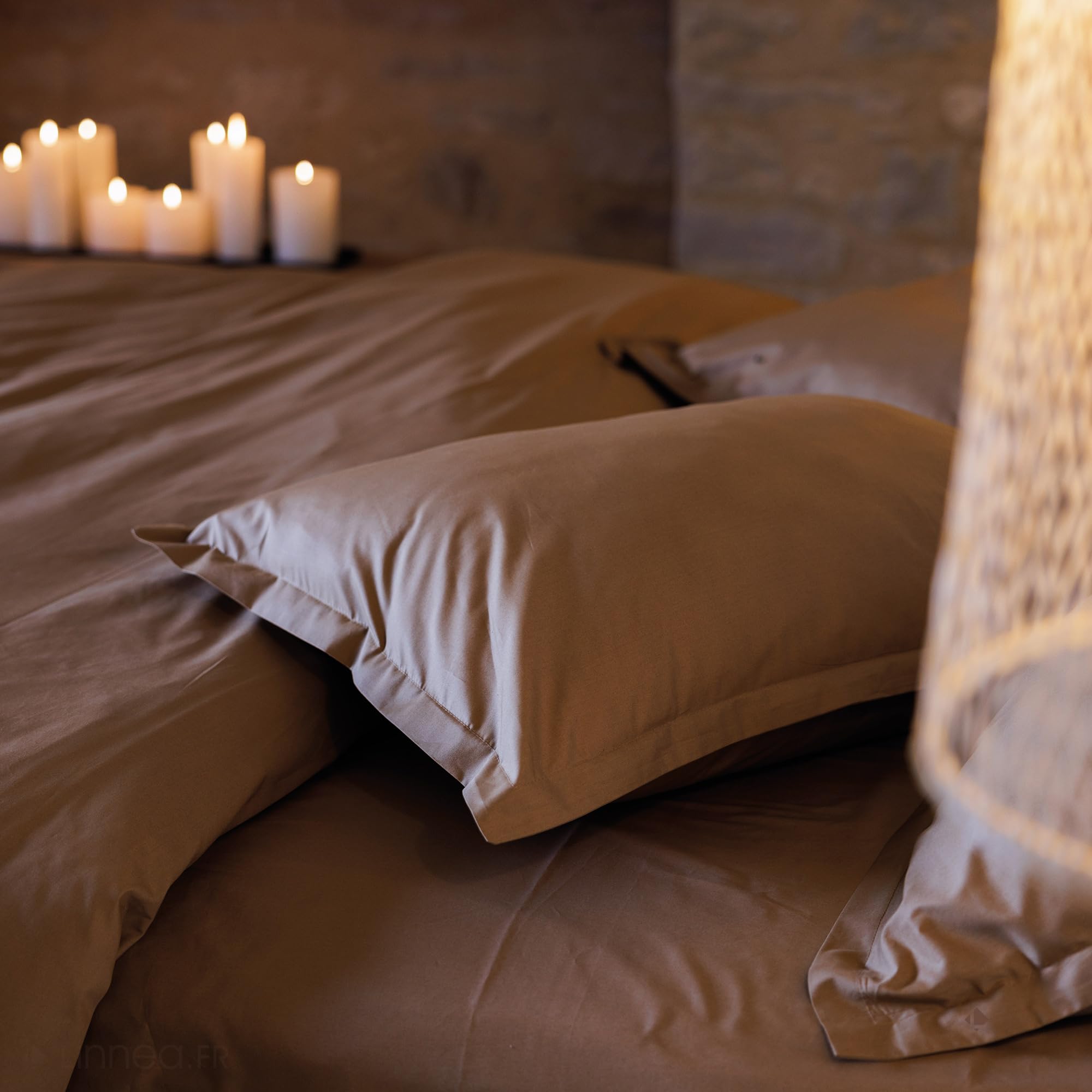 Linnea Housse de Couette uni 280x240 cm Percale de Coton MANOIR Beige Lin